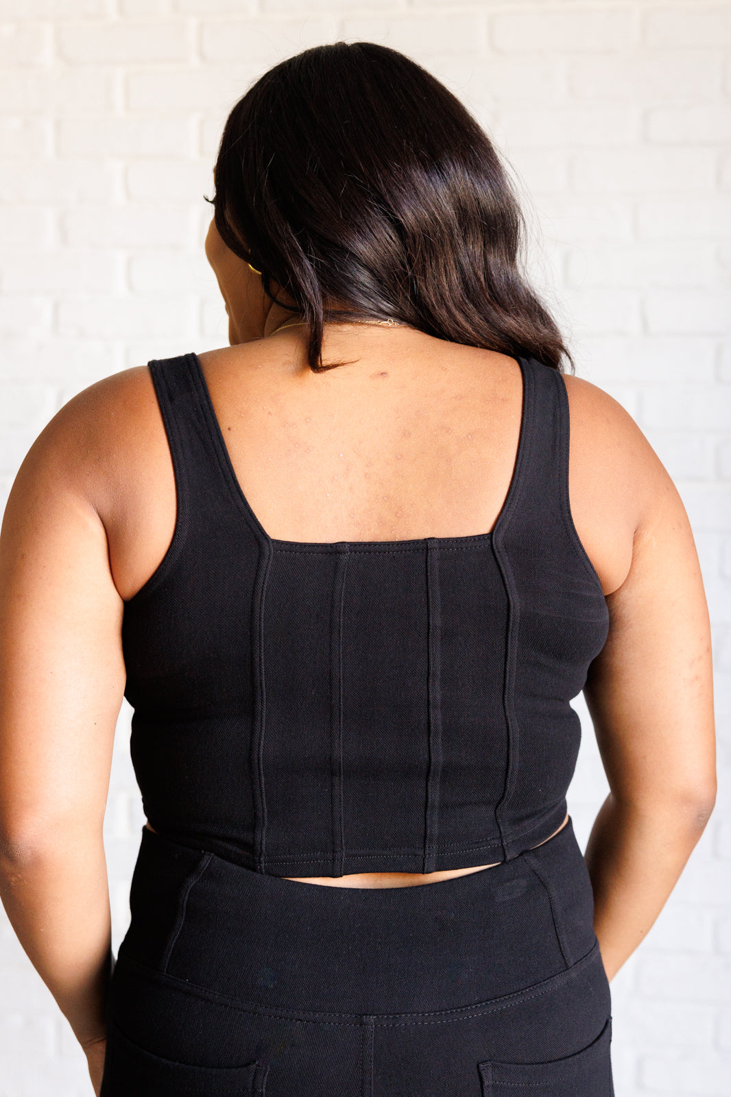 It's All About the Balance Twill Square Neck Crop Top in Black-Tops-Stay Foxy Boutique, Florissant, Missouri