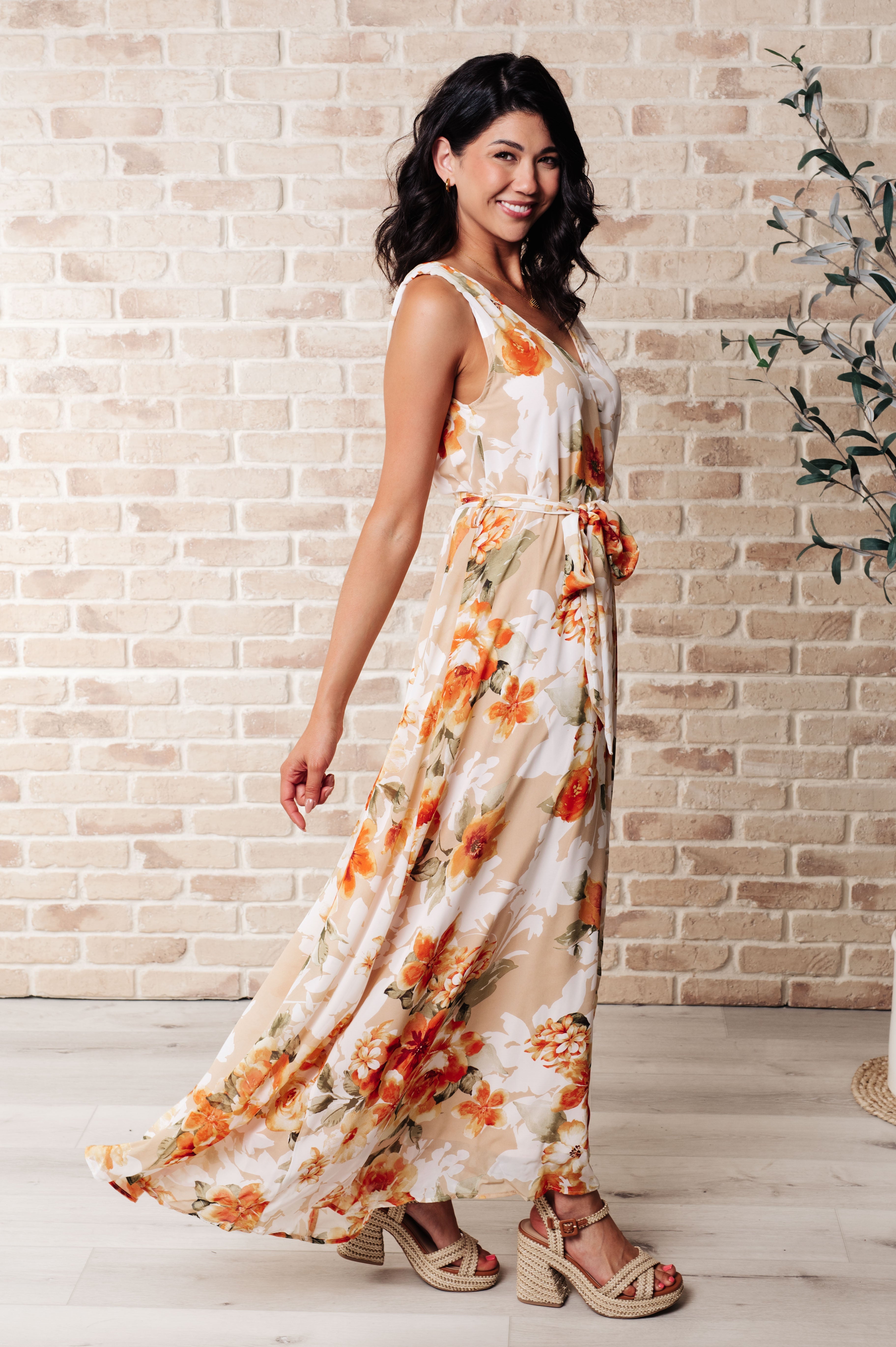 It's All Sunshine V-Neck Floral Dress in Orange-Dresses-Stay Foxy Boutique, Florissant, Missouri
