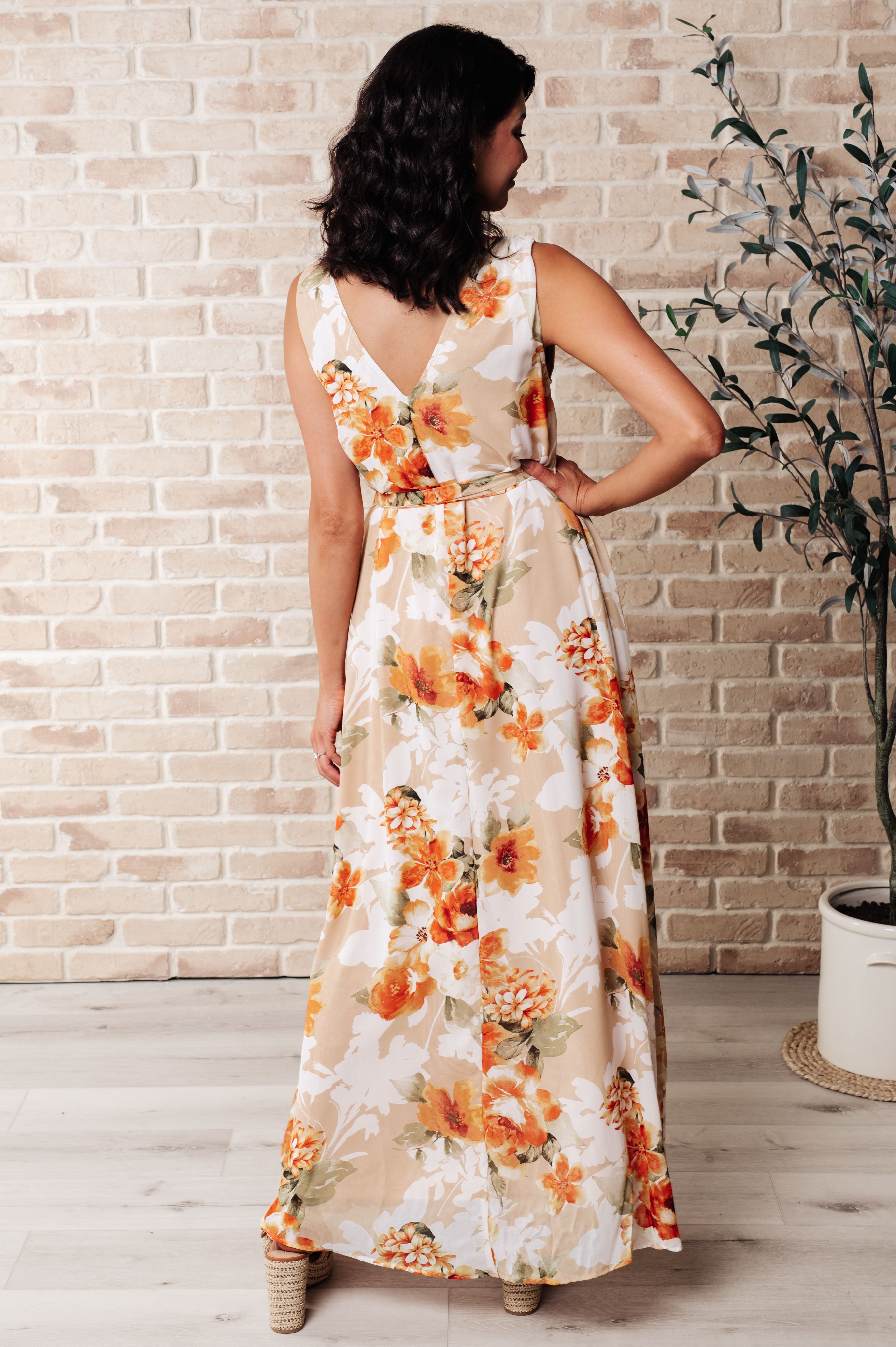 It's All Sunshine V-Neck Floral Dress in Orange-Dresses-Stay Foxy Boutique, Florissant, Missouri