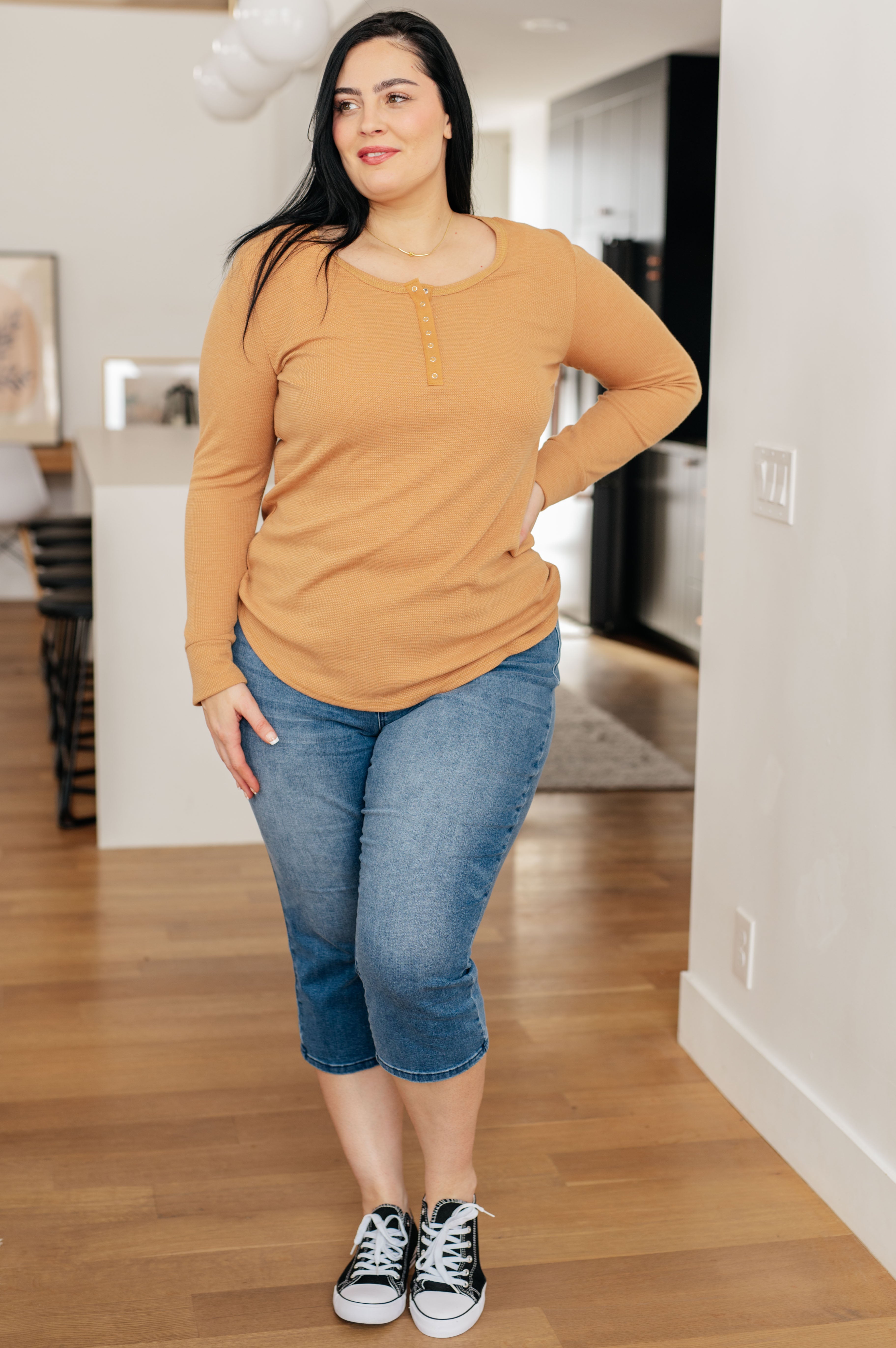 It's Been So Long Henley in Golden Sand-Tops-Stay Foxy Boutique, Florissant, Missouri