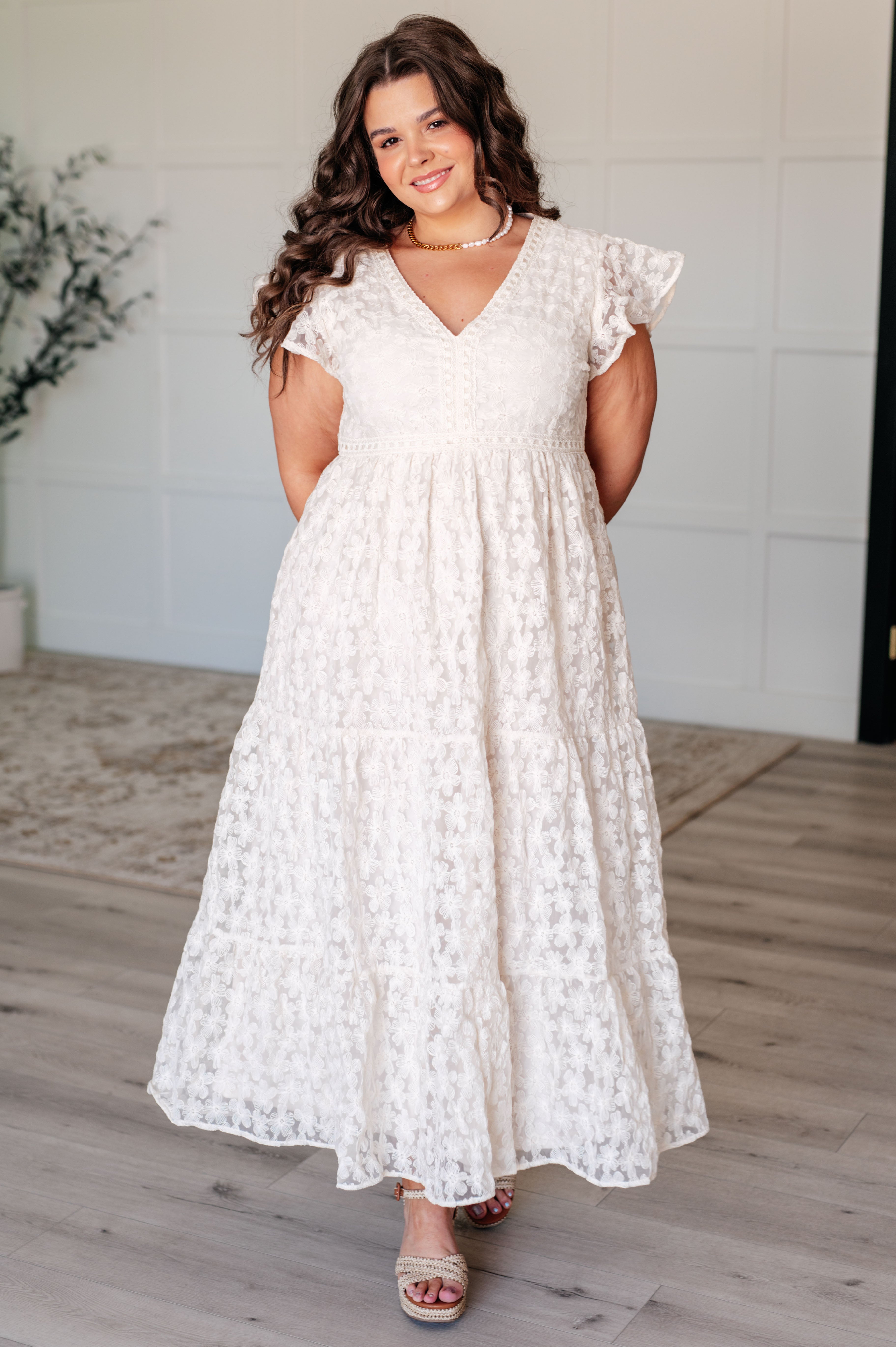 It's Giving Goddess V-Neck Flutter Sleeve Dress-Dresses-Stay Foxy Boutique, Florissant, Missouri