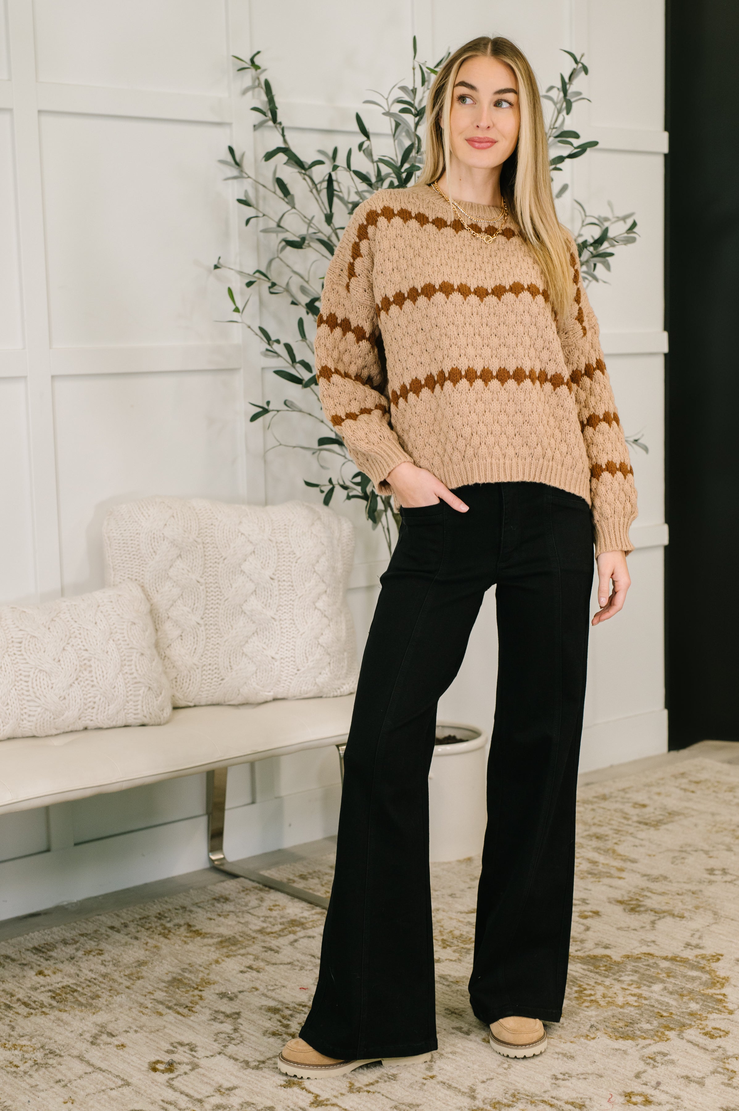 Ivy Lane Textured Sweater in Taupe-Womens-Stay Foxy Boutique, Florissant, Missouri