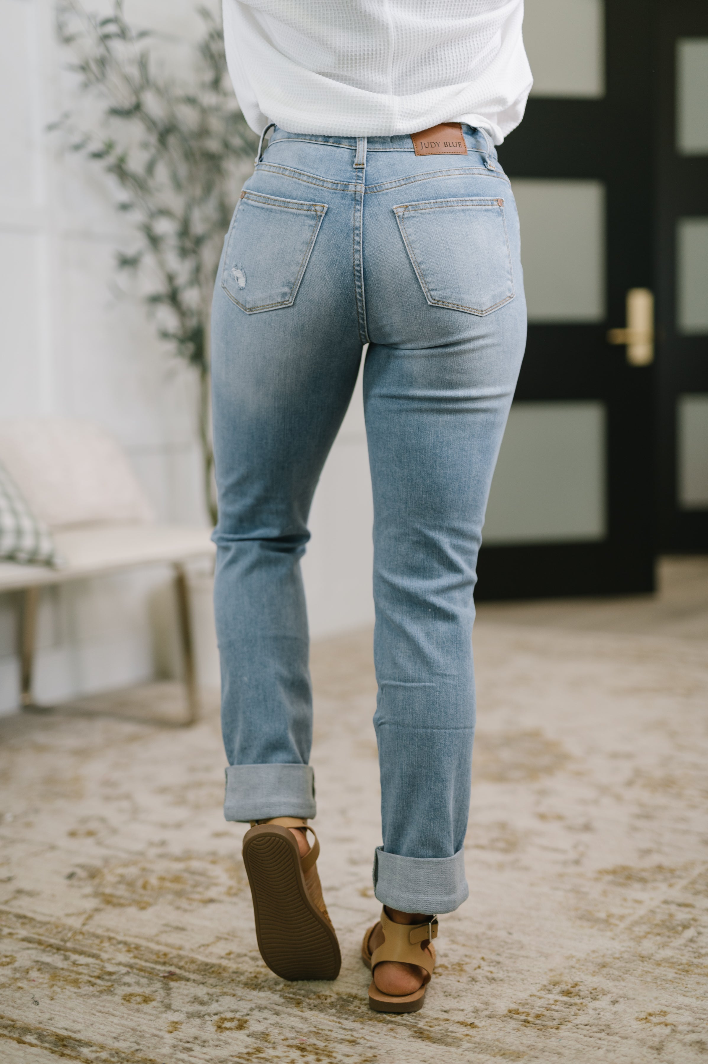 Aiden High Rise Patch Pocket Distressed Boyfriend Jeans-Denim-Stay Foxy Boutique, Florissant, Missouri