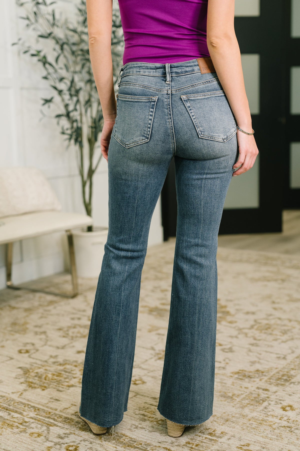 Jackie Mid Rise Flare Jean with Front Flap Pockets-Womens-Stay Foxy Boutique, Florissant, Missouri