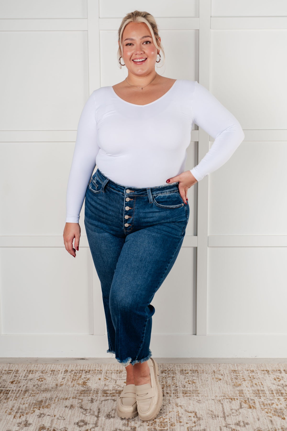 Janice High Rise Button Fly Wide Leg Crop Jeans-Womens-Stay Foxy Boutique, Florissant, Missouri