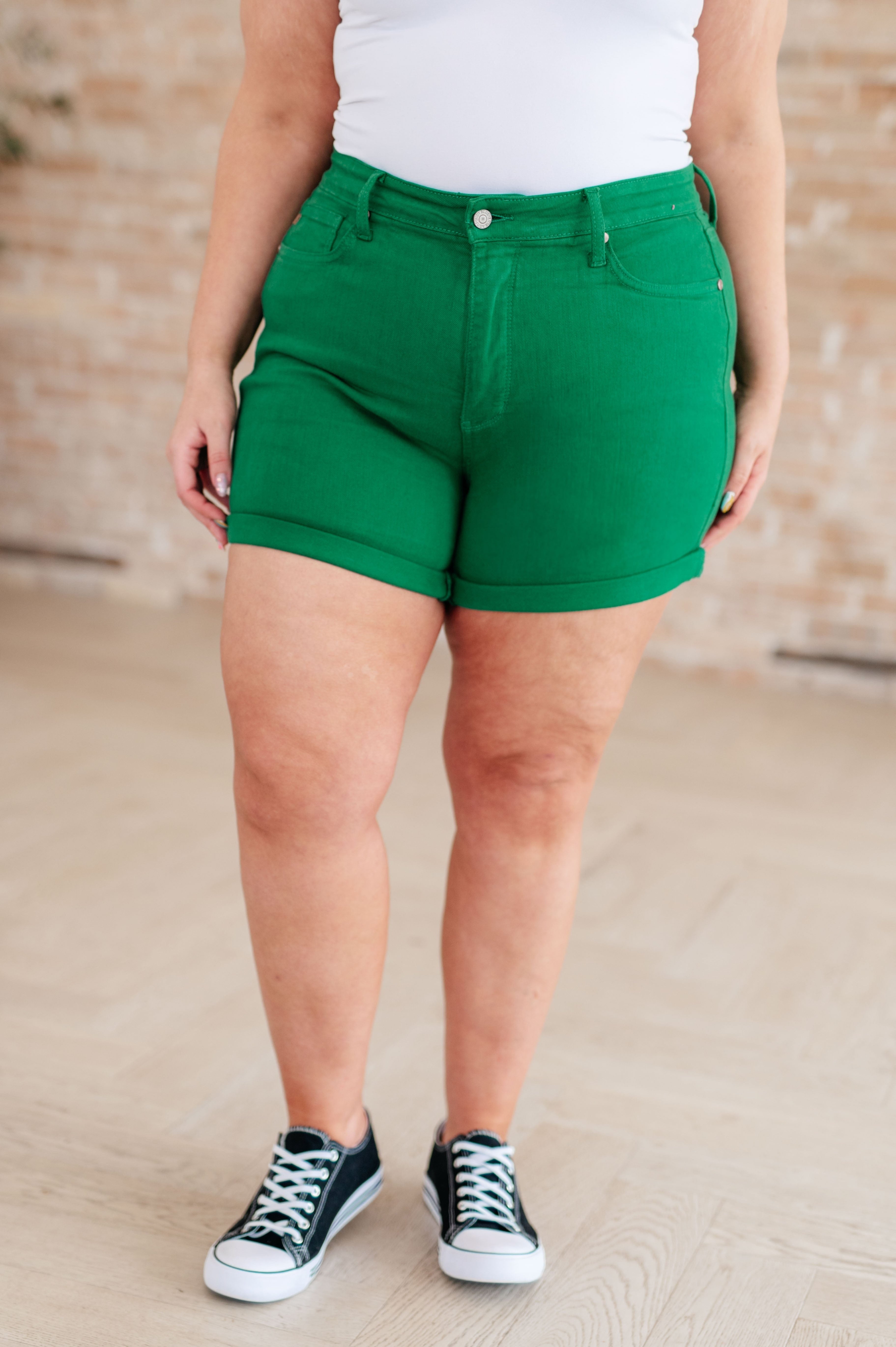 Jenna High Rise Control Top Cuffed Shorts in Green-Womens-Stay Foxy Boutique, Florissant, Missouri