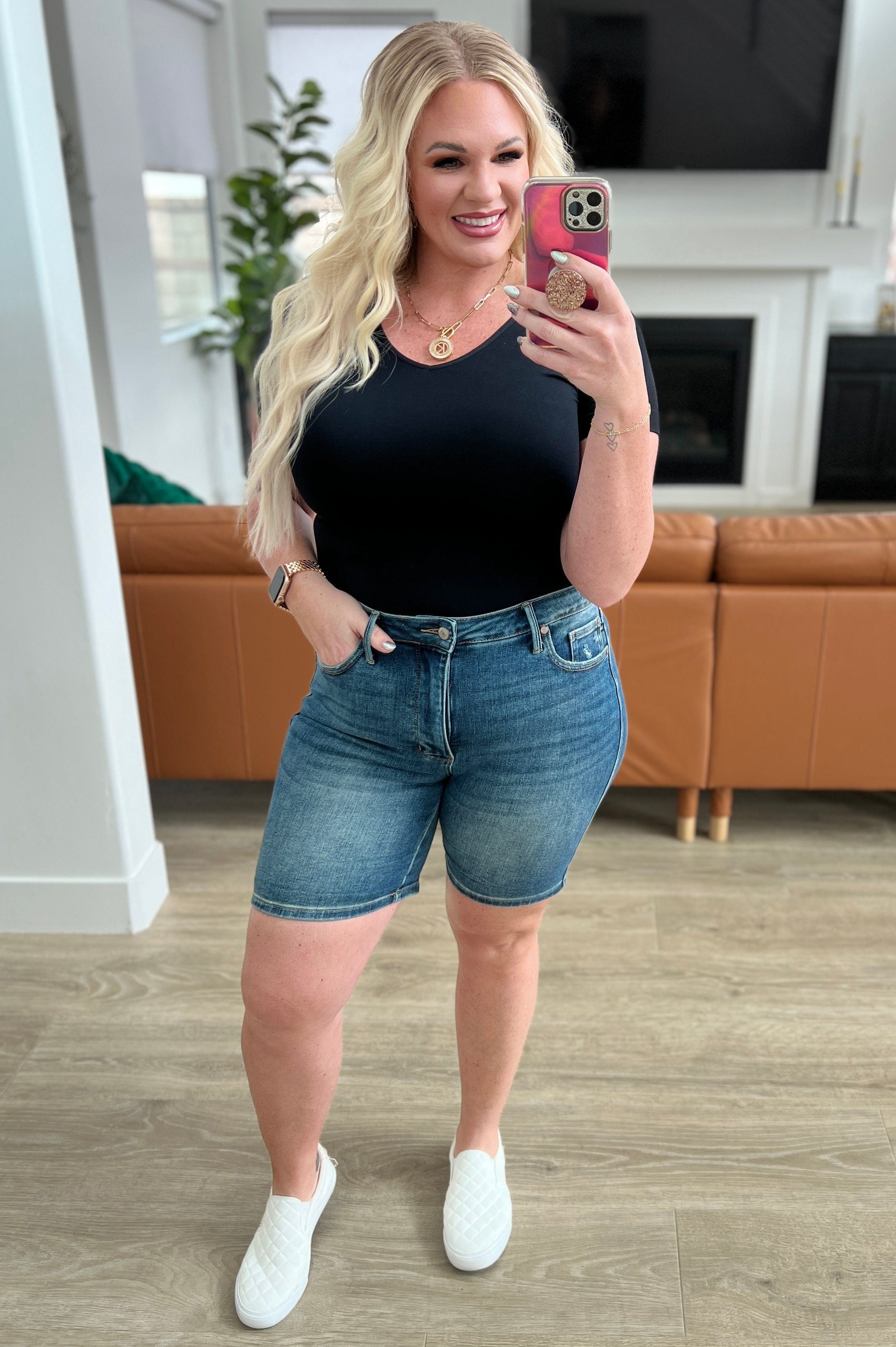 Jessica High Rise Control Top Vintage Wash Cuffed Shorts-Womens-Stay Foxy Boutique, Florissant, Missouri