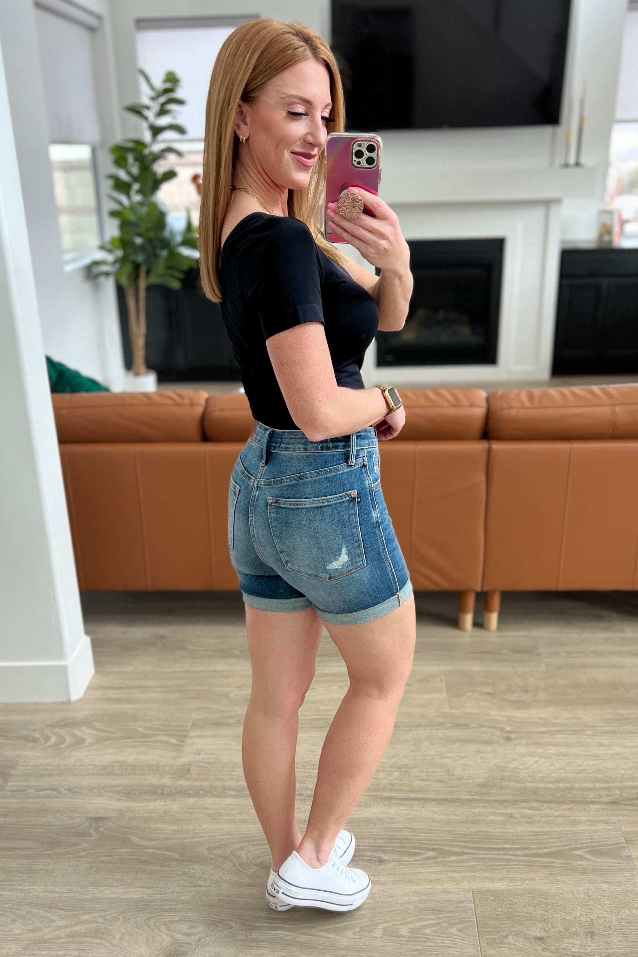 Jessica High Rise Control Top Vintage Wash Cuffed Shorts-Womens-Stay Foxy Boutique, Florissant, Missouri