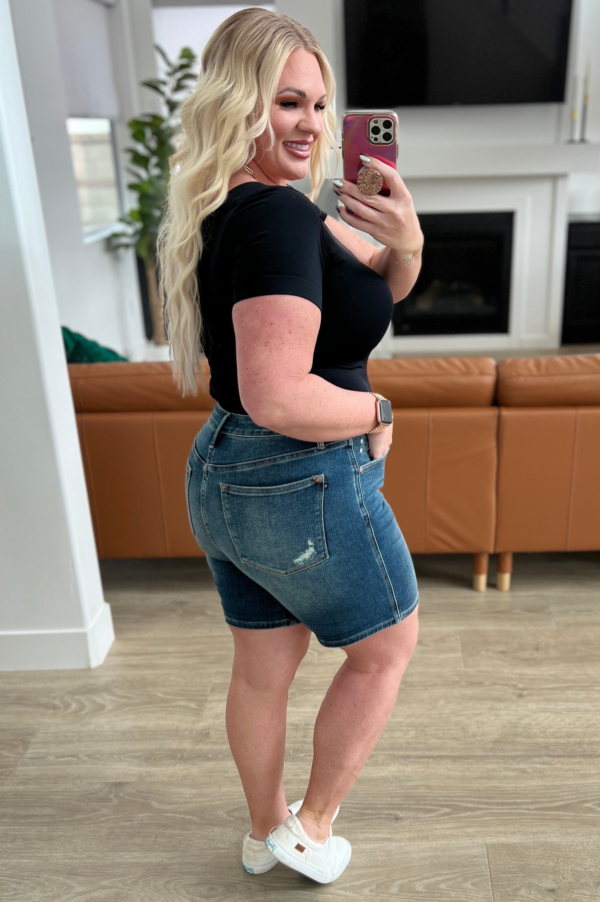 Jessica High Rise Control Top Vintage Wash Cuffed Shorts-Womens-Stay Foxy Boutique, Florissant, Missouri