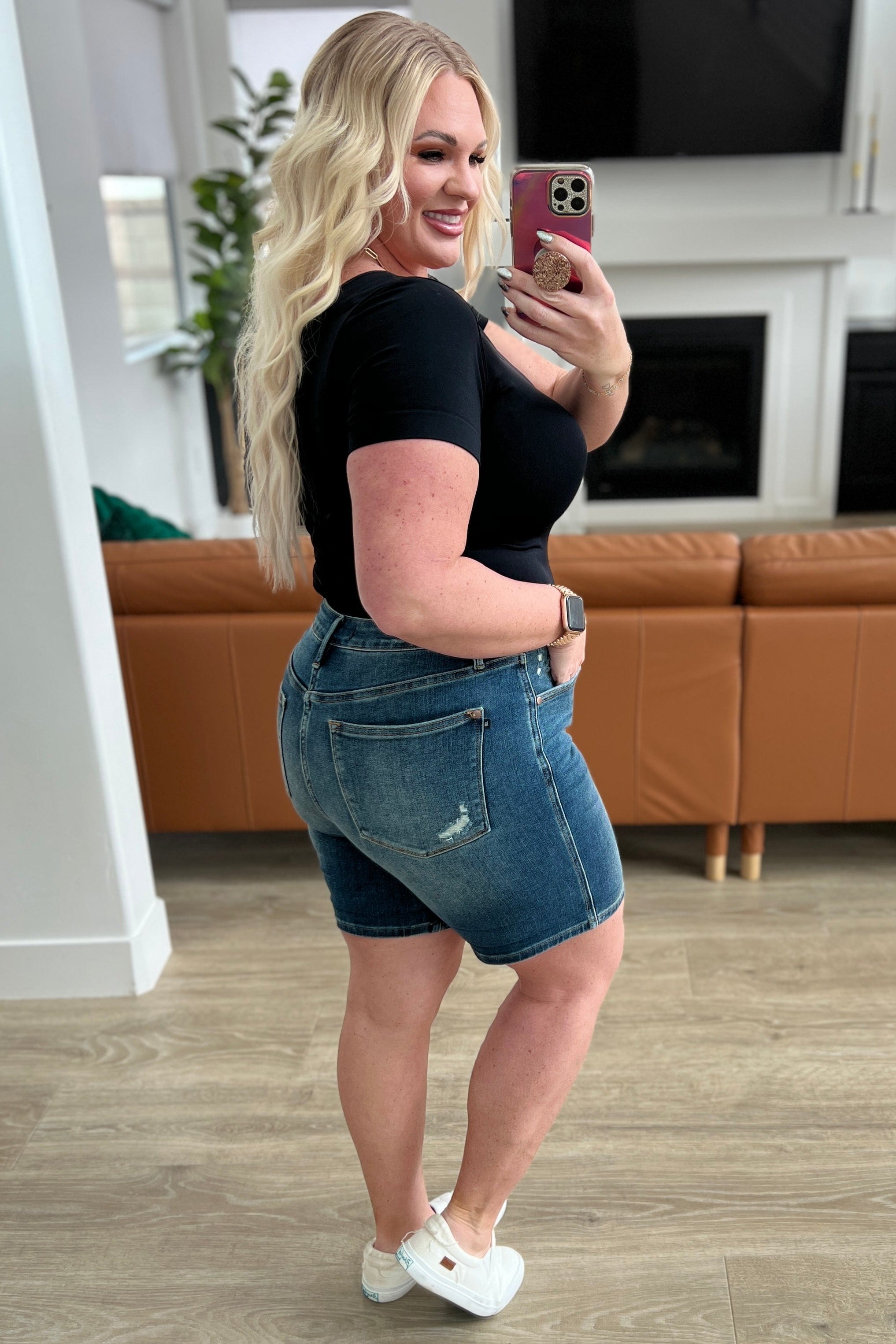 Jessica High Rise Control Top Vintage Wash Cuffed Shorts-Womens-Stay Foxy Boutique, Florissant, Missouri