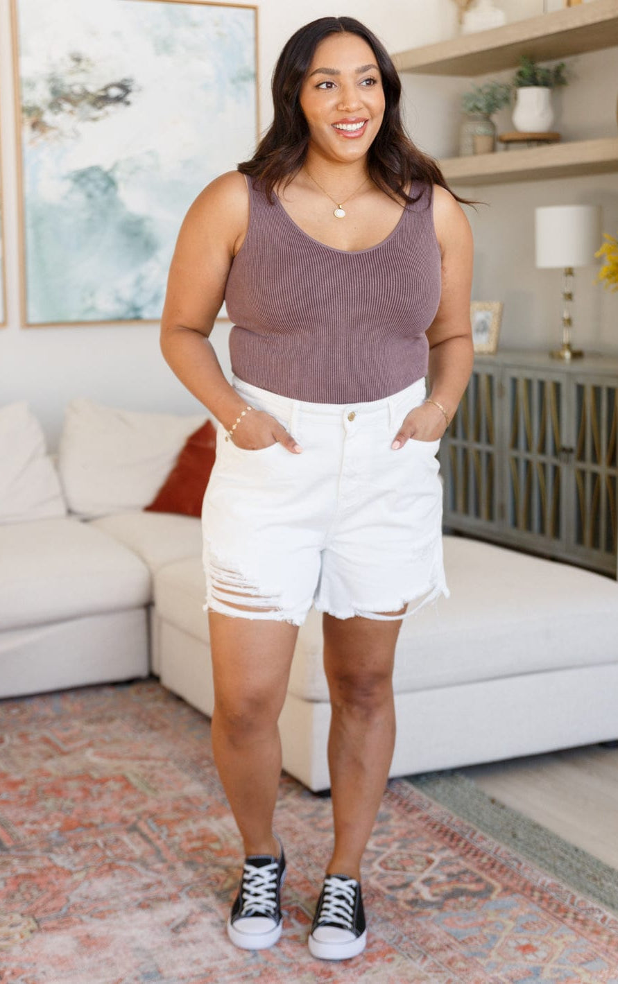 Jessie High Rise Rigid Magic Cutoff Shorts in White-Womens-Stay Foxy Boutique, Florissant, Missouri