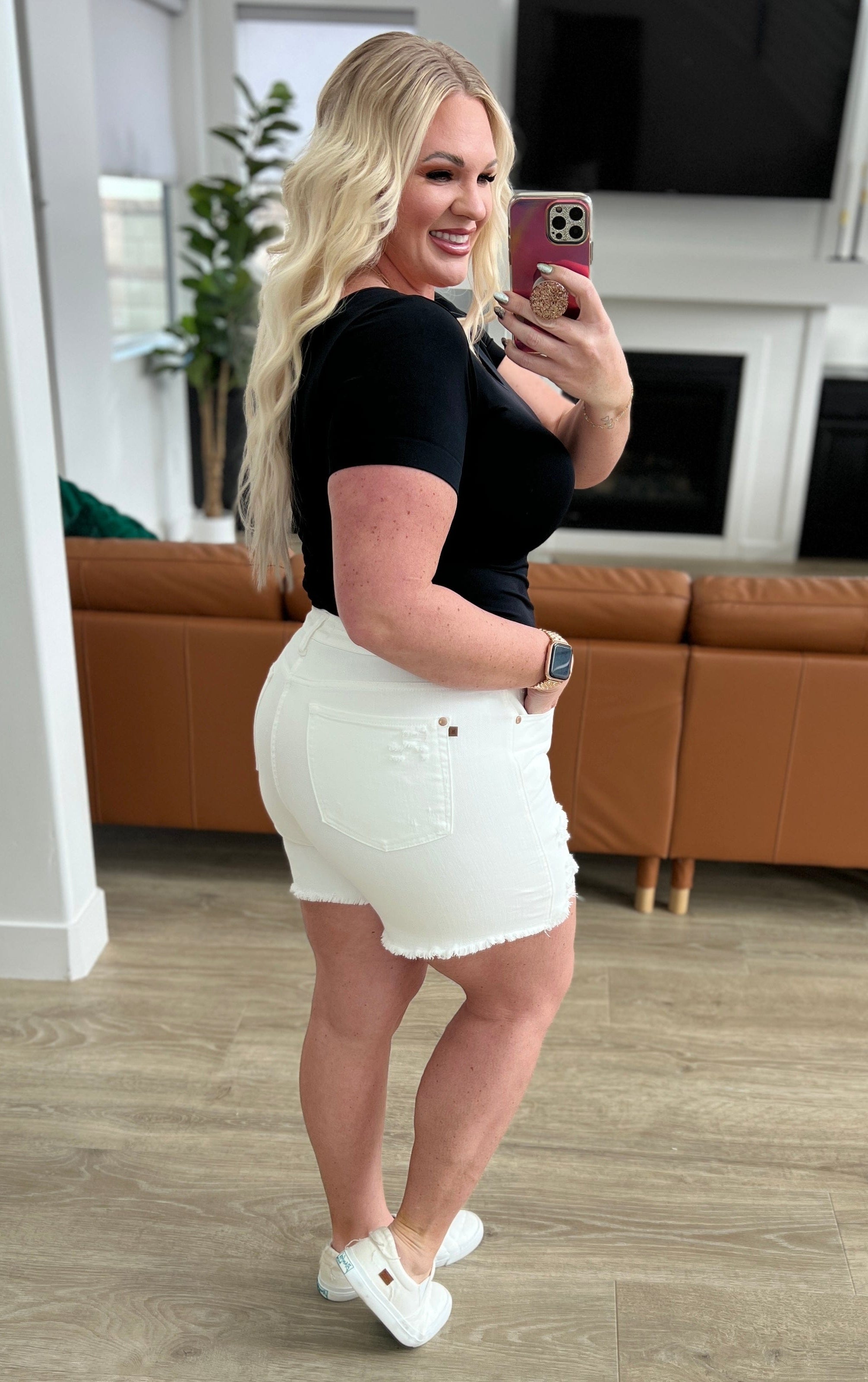 Jessie High Rise Rigid Magic Cutoff Shorts in White-Womens-Stay Foxy Boutique, Florissant, Missouri
