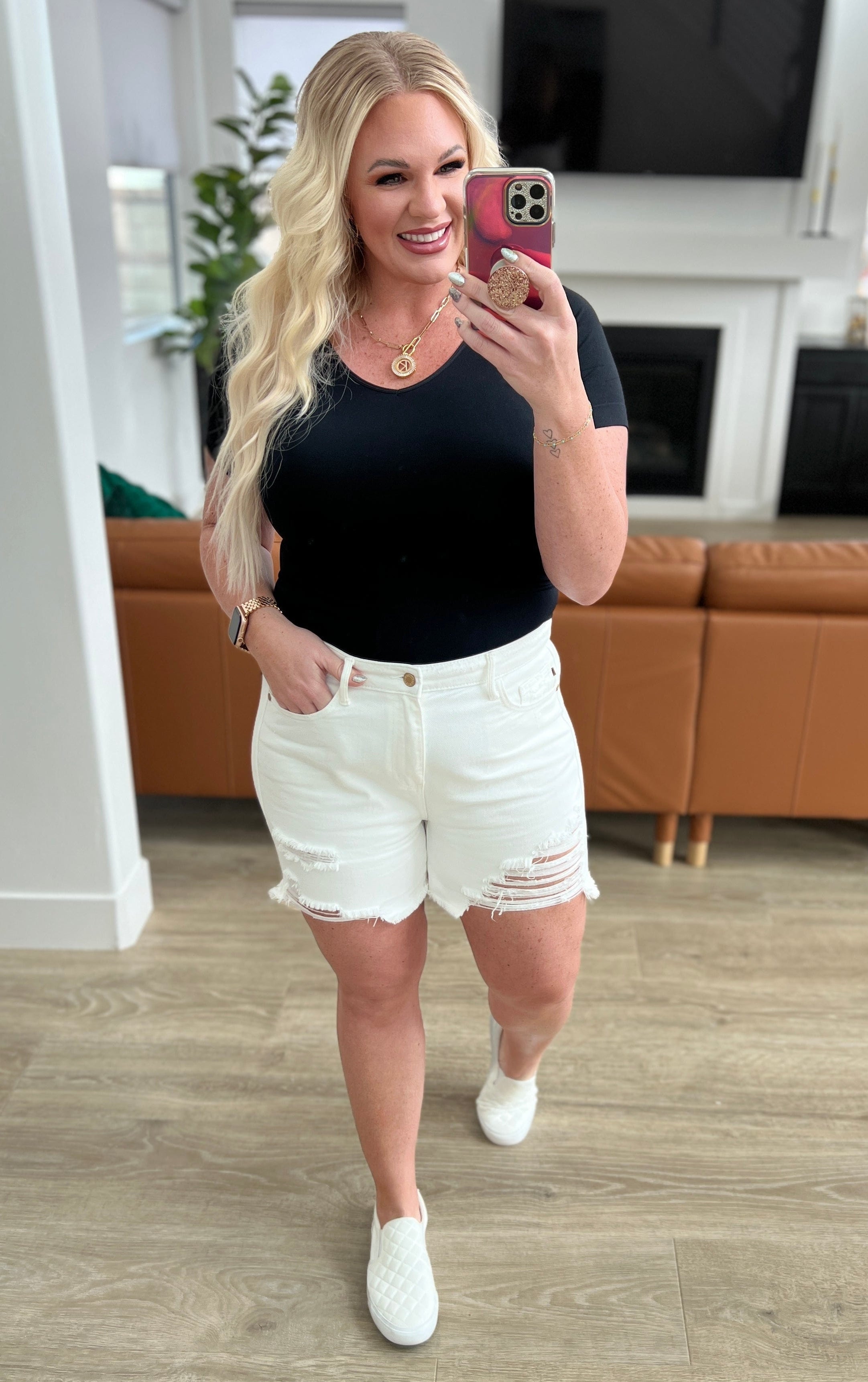 Jessie High Rise Rigid Magic Cutoff Shorts in White-Womens-Stay Foxy Boutique, Florissant, Missouri