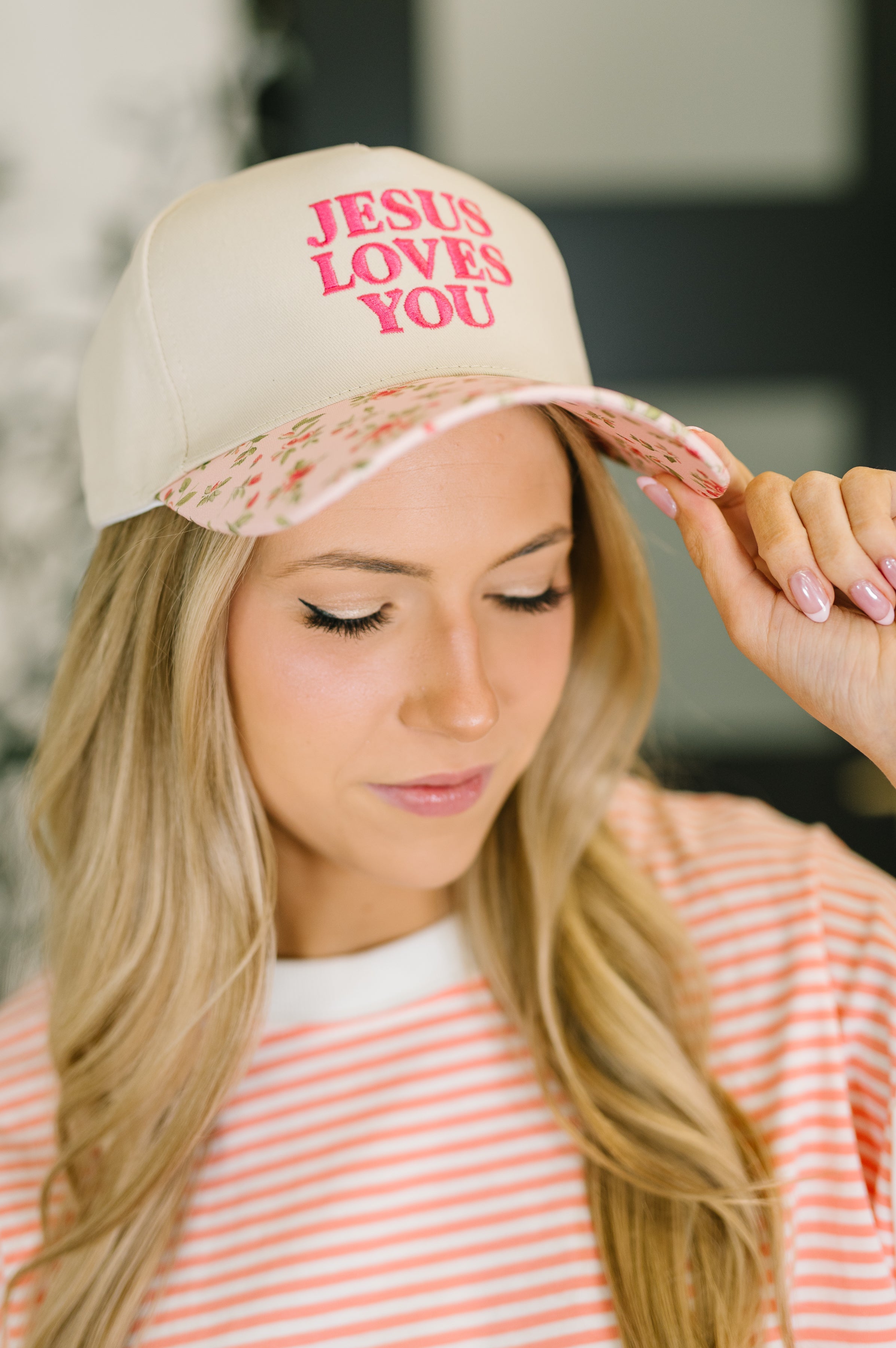 Jesus Loves You Canvas Floral Hat-Womens-Stay Foxy Boutique, Florissant, Missouri