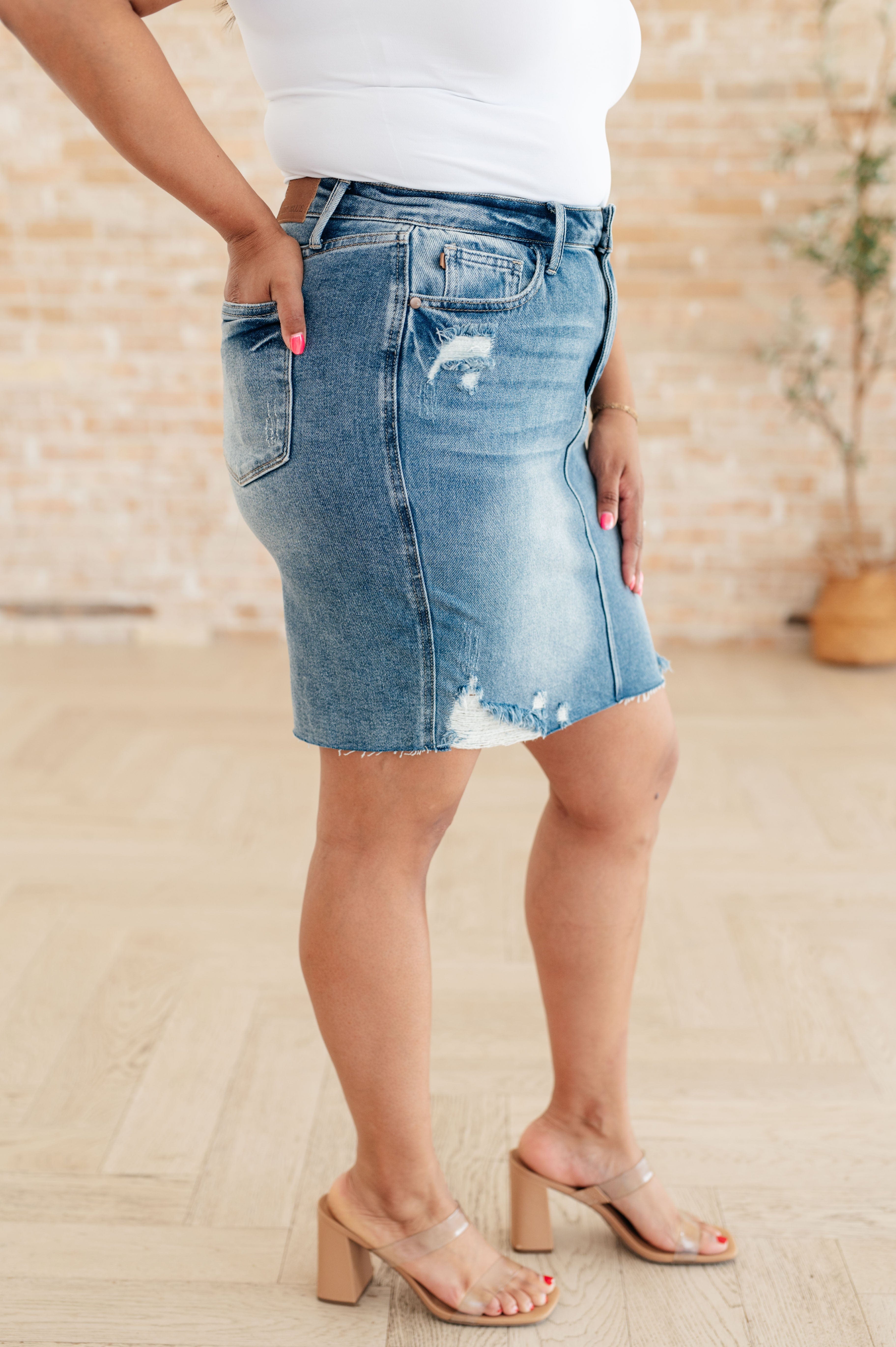 Carol High Rise Rigid Magic Denim Skirt-Womens-Stay Foxy Boutique, Florissant, Missouri