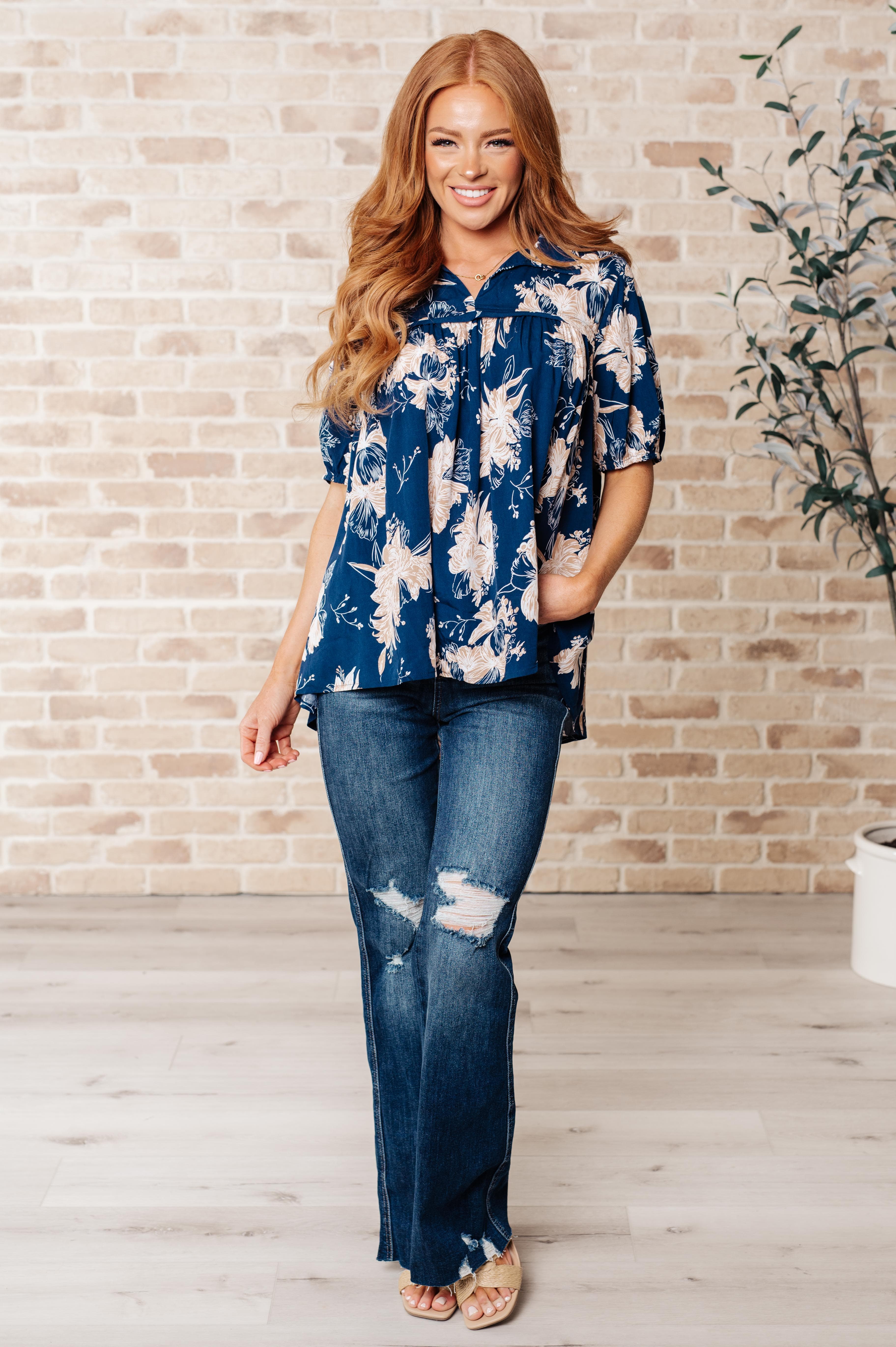 Just Coasting Floral Blouse-Tops-Stay Foxy Boutique, Florissant, Missouri