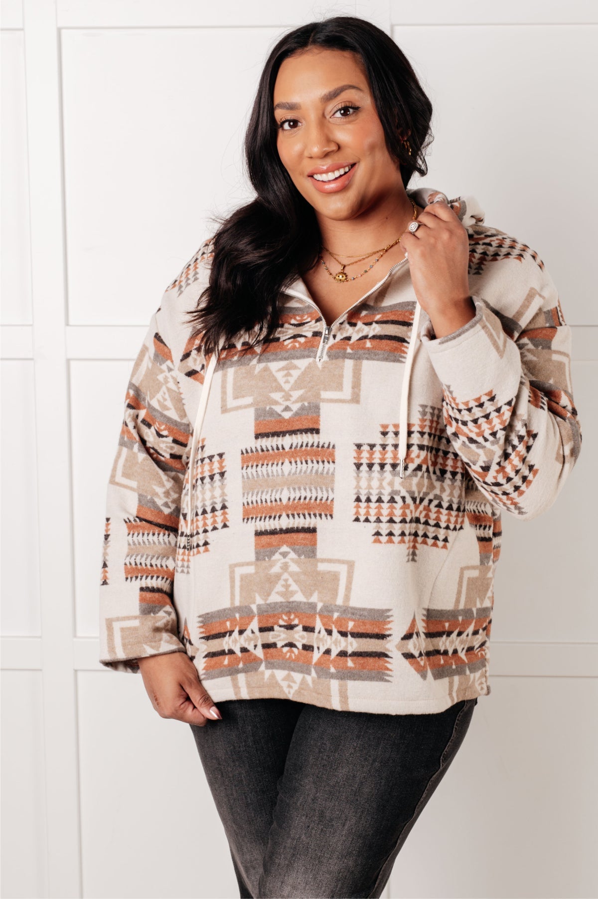 Just Going For It Aztec Hoodie-Tops-Stay Foxy Boutique, Florissant, Missouri