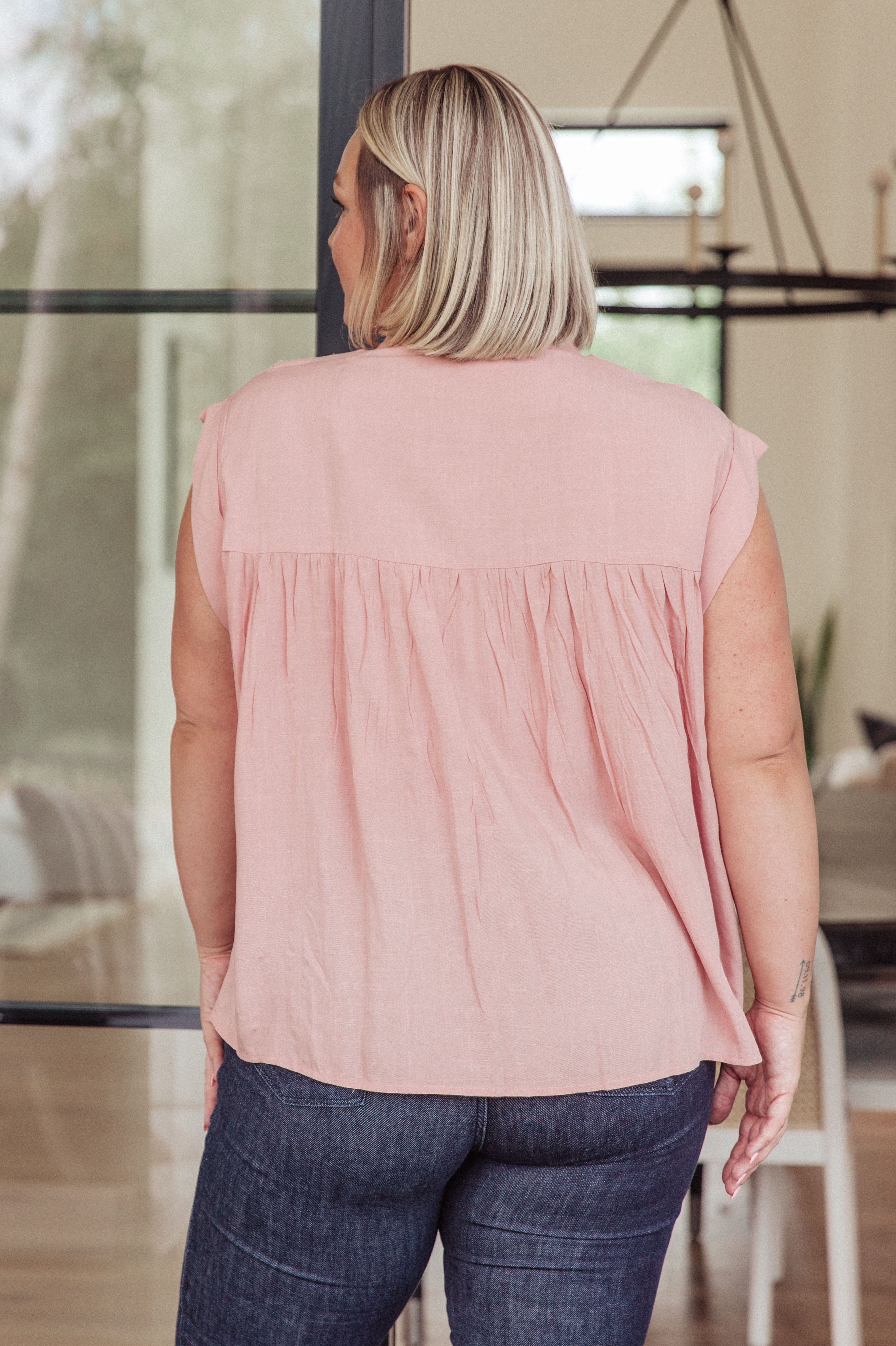 Pleat Detail Button Up Blouse in Pink-Tops-Stay Foxy Boutique, Florissant, Missouri