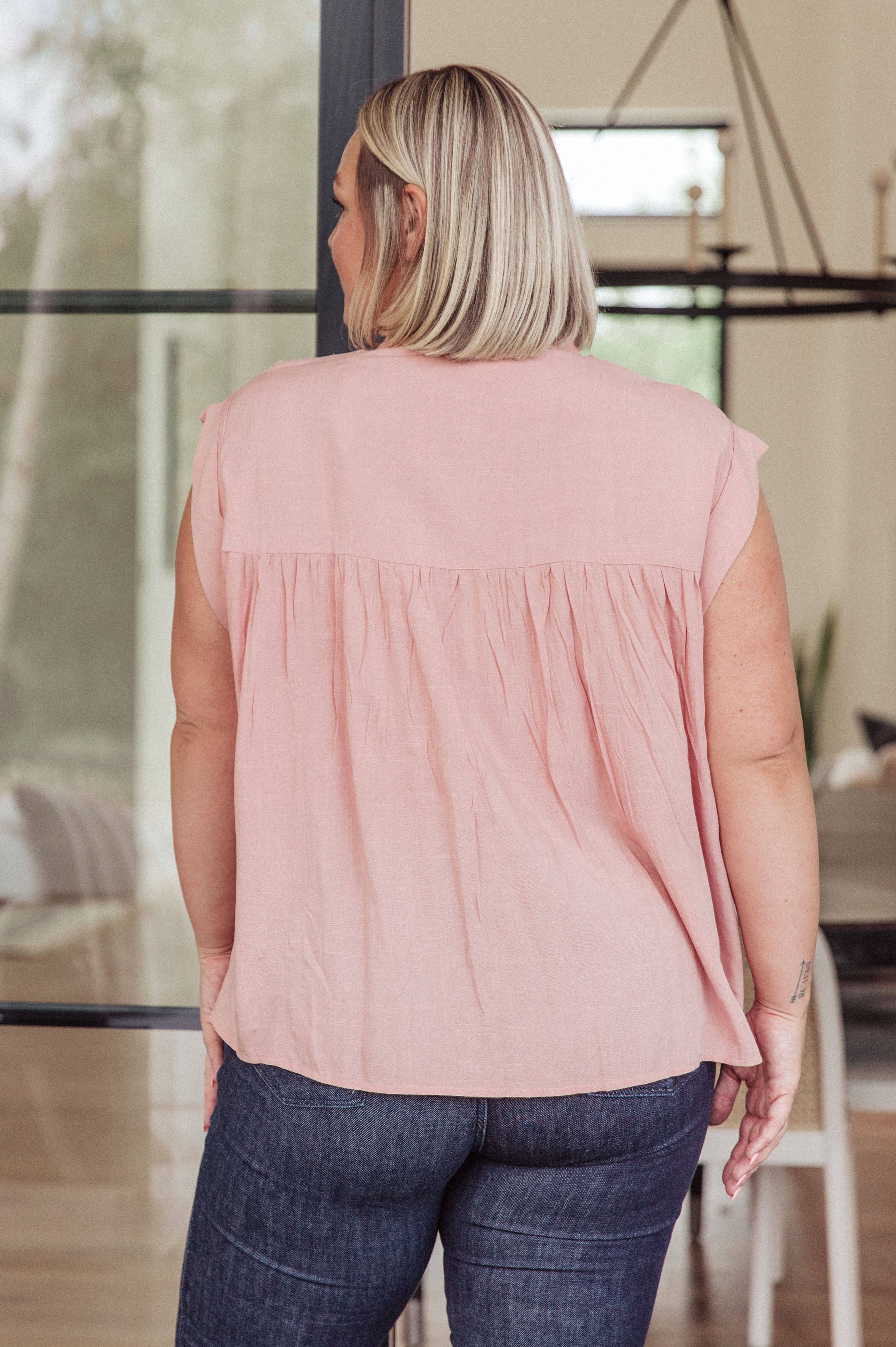 Pleat Detail Button Up Blouse in Pink-Tops-Stay Foxy Boutique, Florissant, Missouri