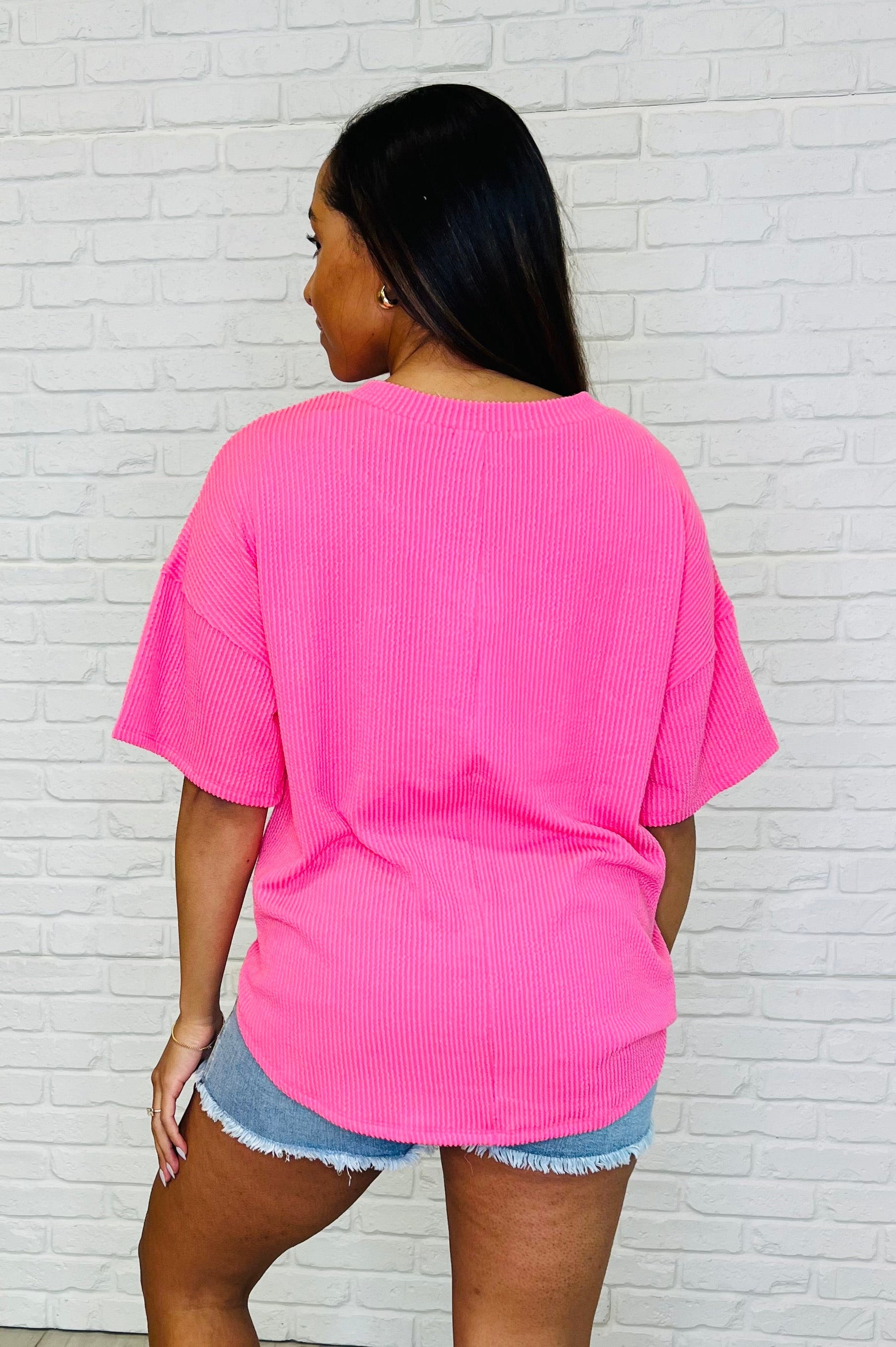 Just a Casual Girly V-Neck Basic Tee in Pink Paradise-Womens-Stay Foxy Boutique, Florissant, Missouri