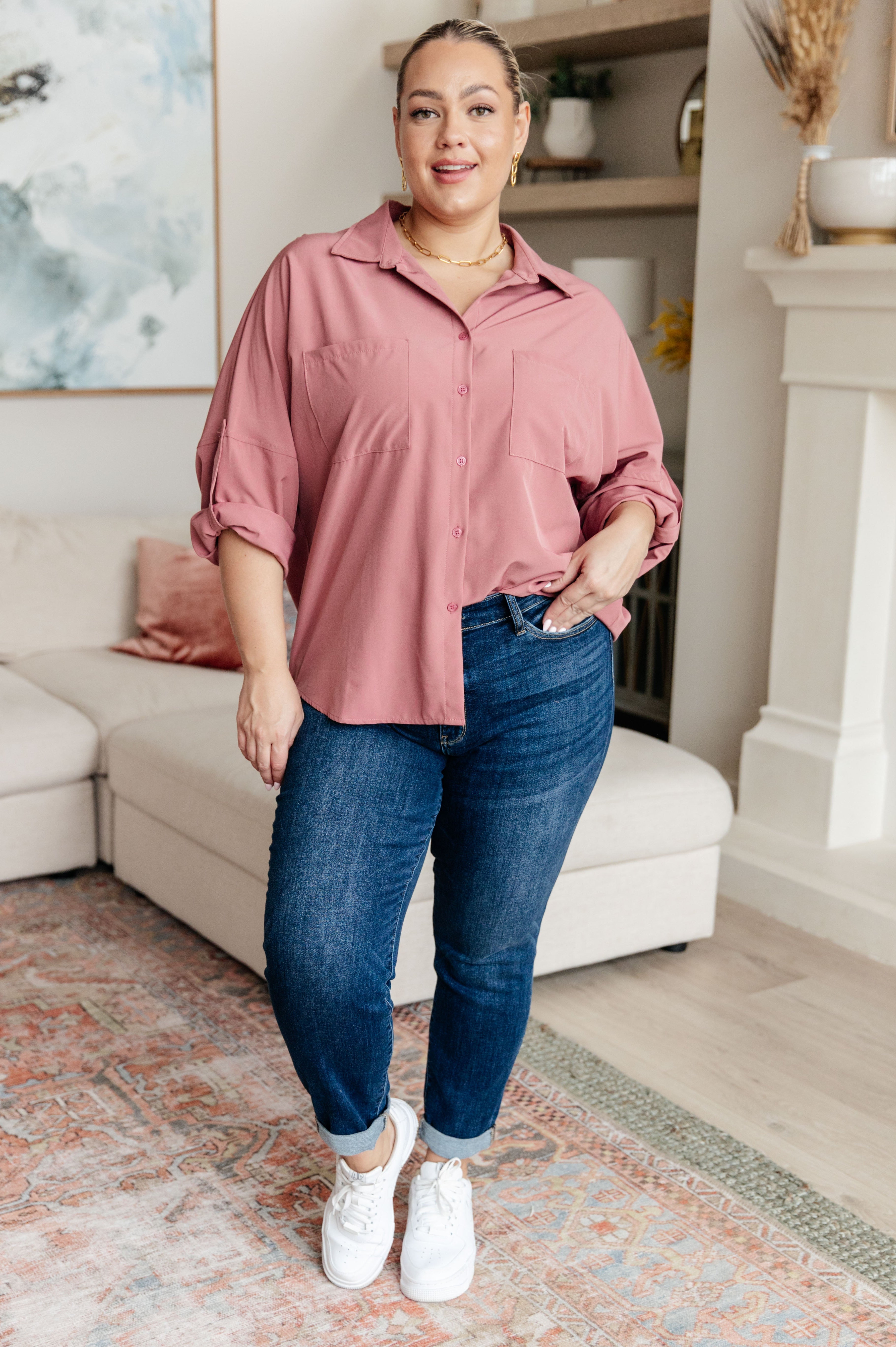 Keep it Profesh Button Up Top-Tops-Stay Foxy Boutique, Florissant, Missouri