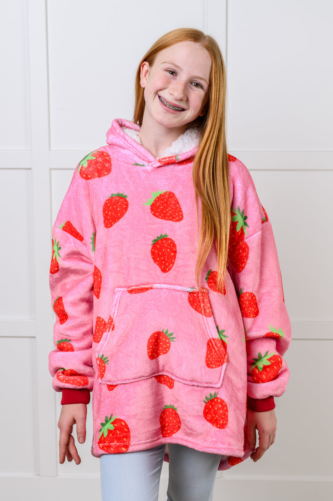 Kids Oversized Hoodie Blanket in Strawberry-Layers-Stay Foxy Boutique, Florissant, Missouri