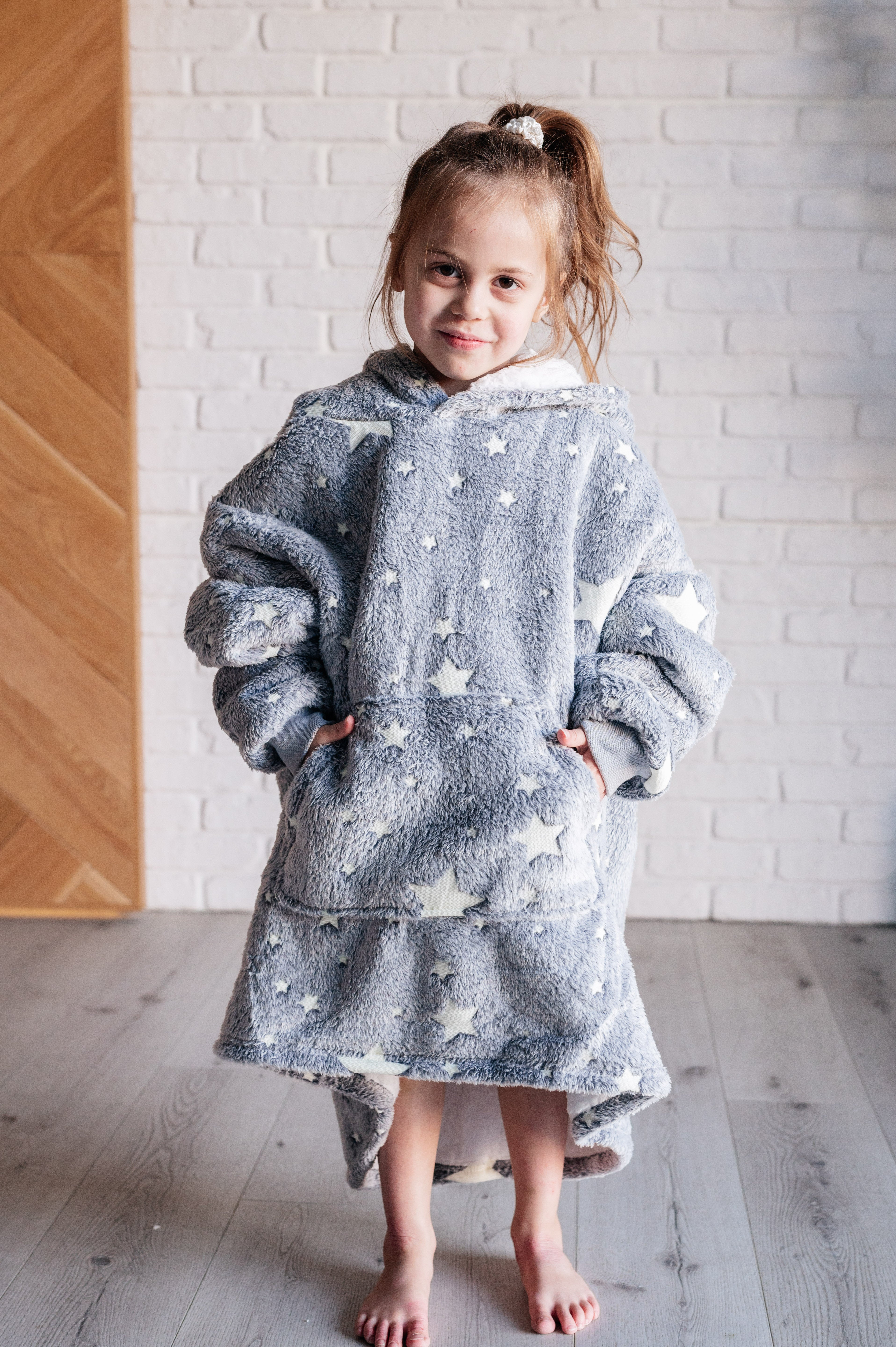 Kids Oversized Hoodie Blanket in Grey Stars-Layers-Stay Foxy Boutique, Florissant, Missouri
