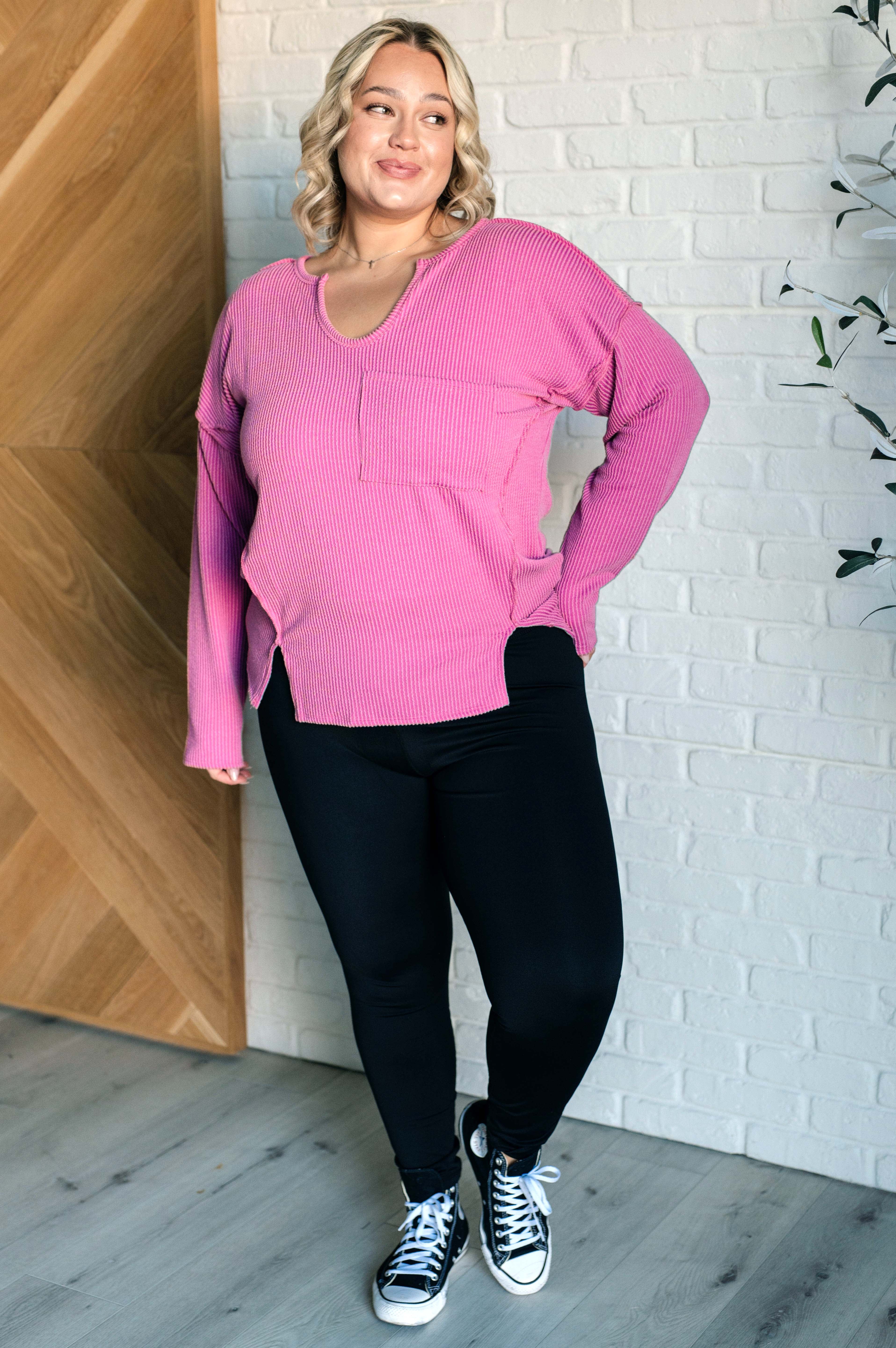 Kinda Sorta Ribbed Top in Magenta-Tops-Stay Foxy Boutique, Florissant, Missouri