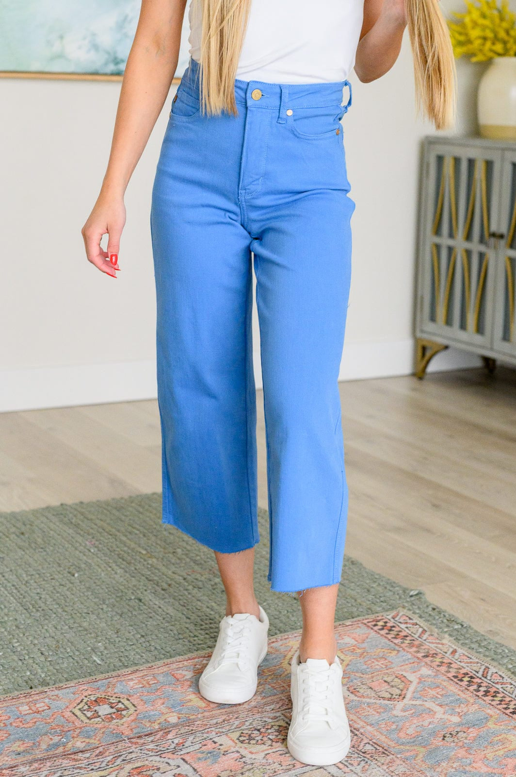 Lisa High Rise Control Top Wide Leg Crop Jeans in Sky Blue-Denim-Stay Foxy Boutique, Florissant, Missouri