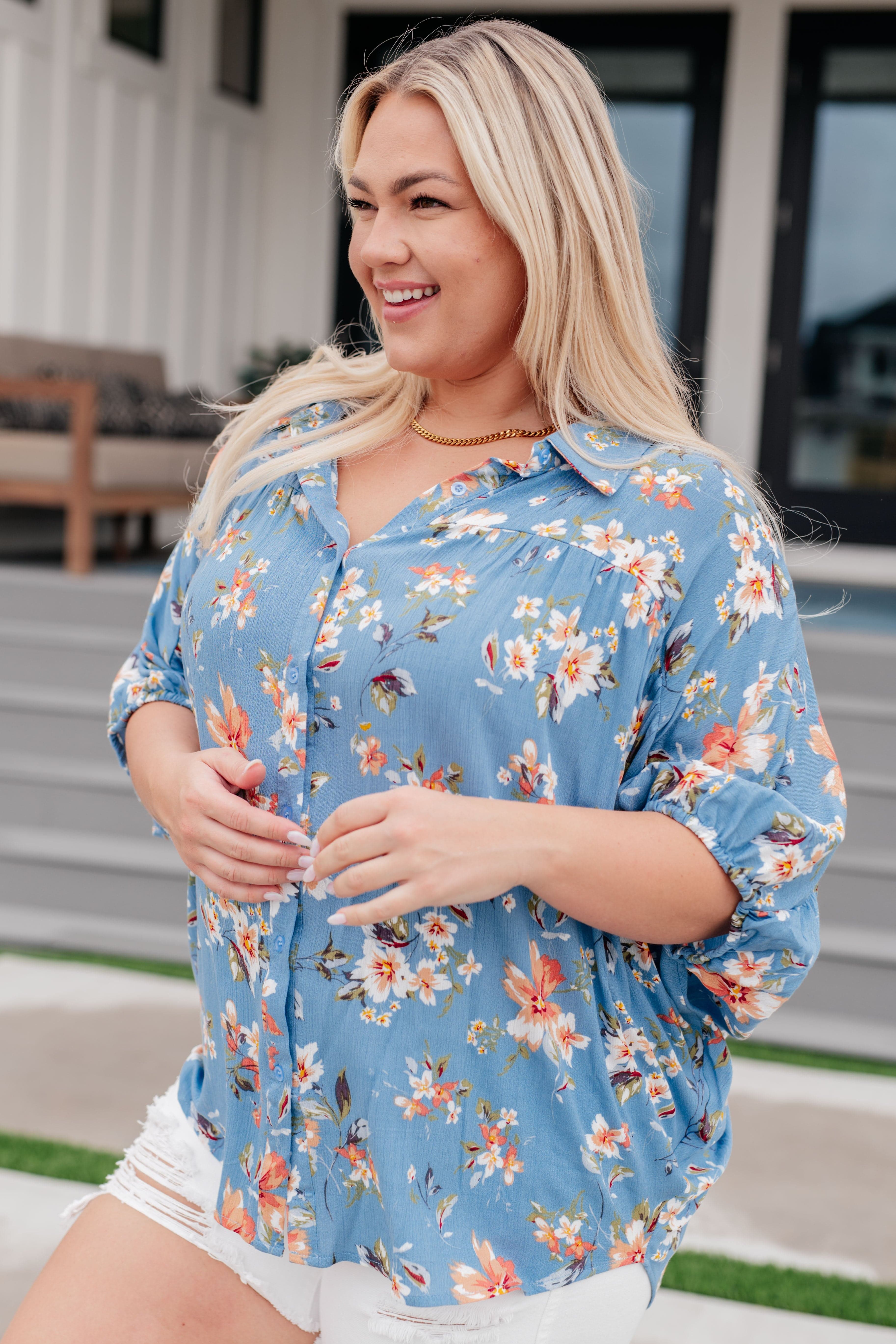 Lanikai Floral Button Down-Tops-Stay Foxy Boutique, Florissant, Missouri