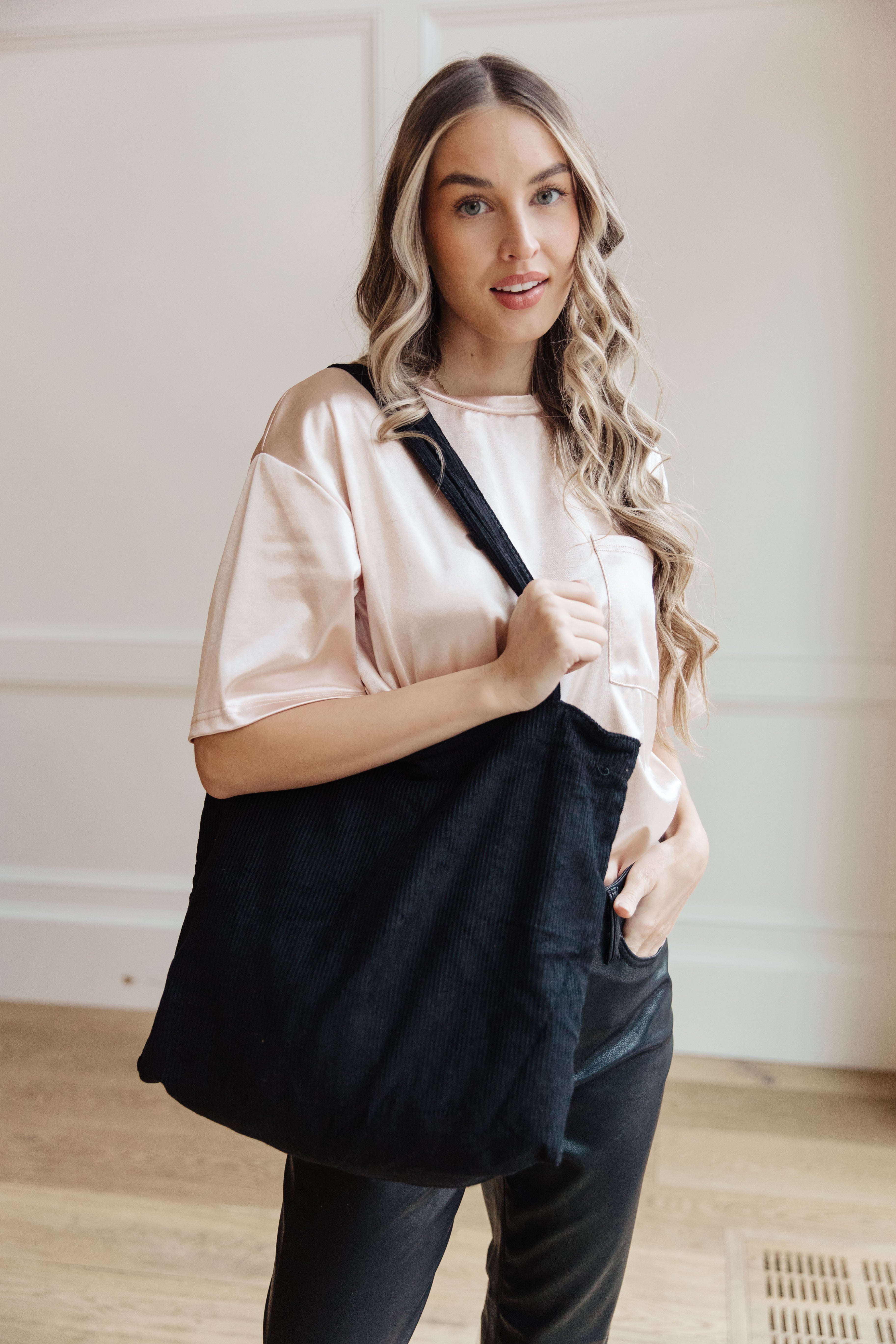 Last Minute Corduroy Tote in Black-Accessories-Stay Foxy Boutique, Florissant, Missouri