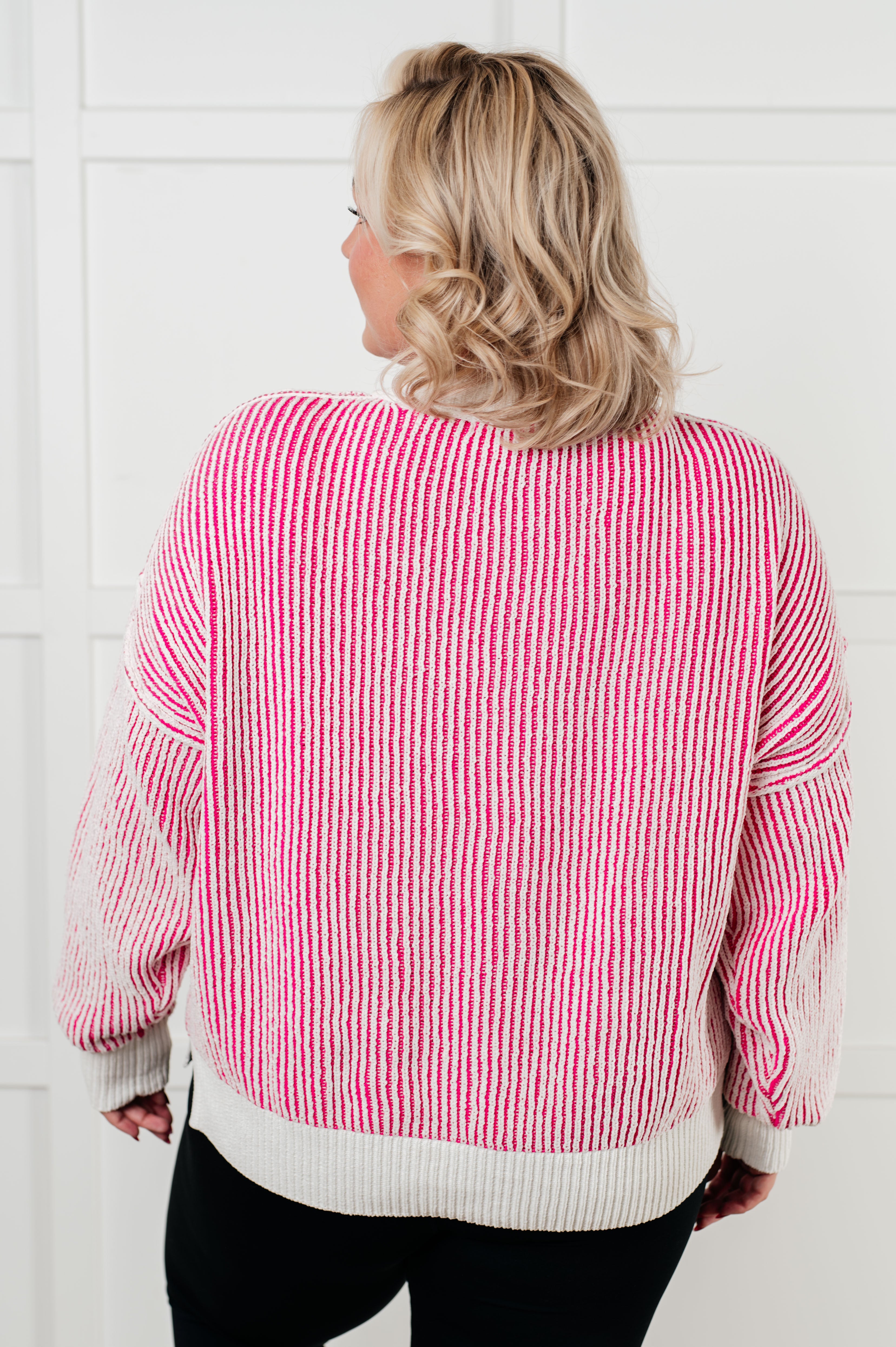 Least High Maintenance Contrast Trim Sweater in Pink-Tops-Stay Foxy Boutique, Florissant, Missouri