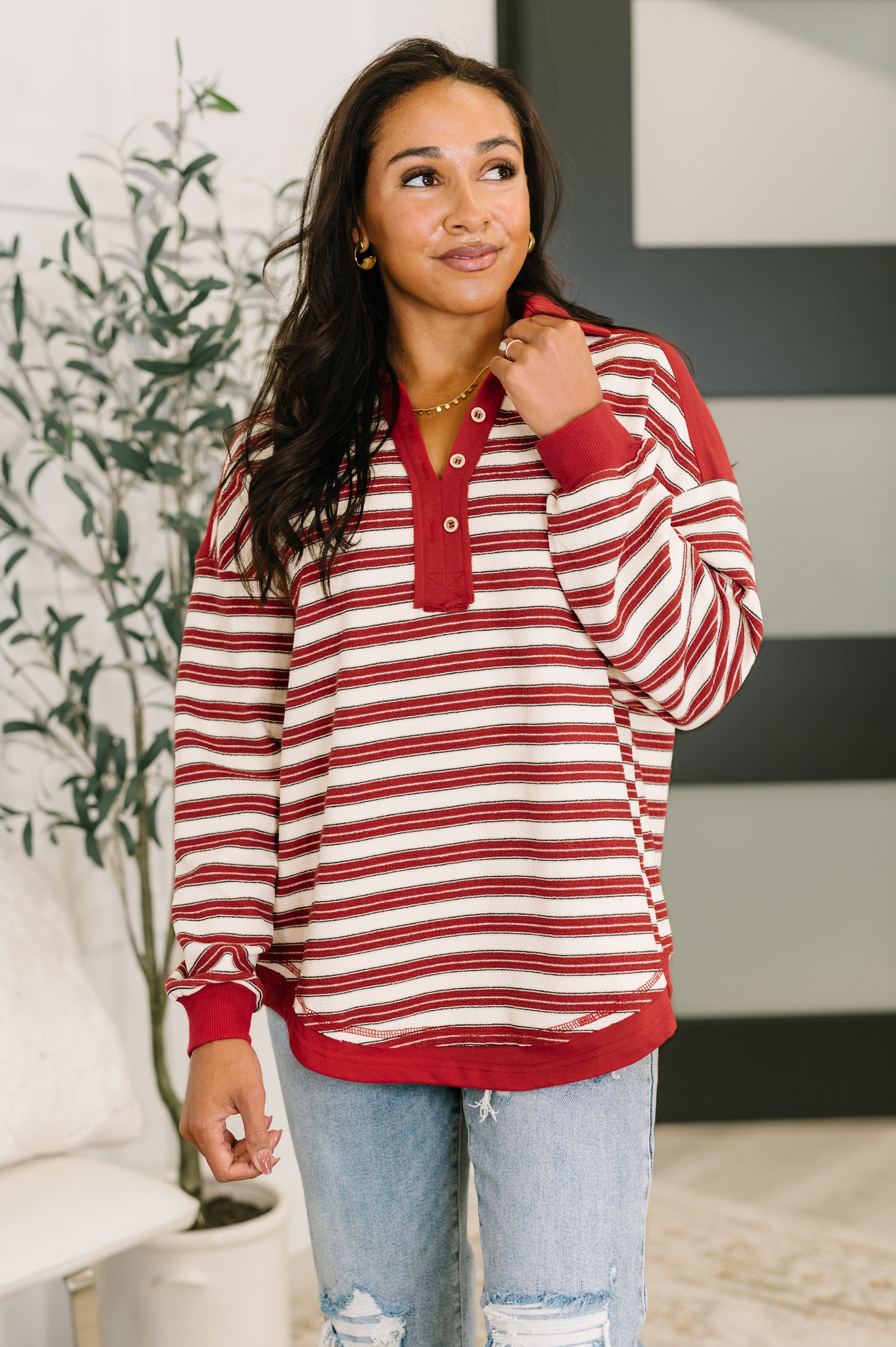 Least of Our Worries Long Sleeve Henley-Womens-Stay Foxy Boutique, Florissant, Missouri