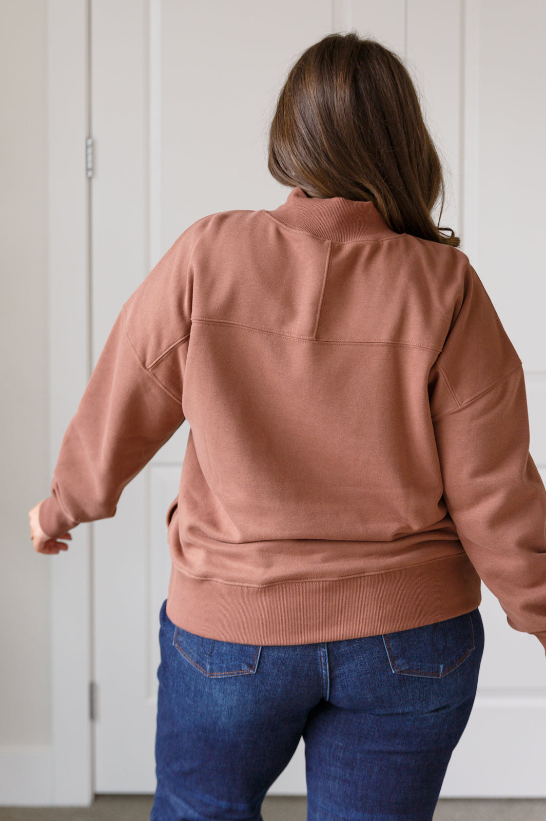 Make No Mistake Mock Neck Pullover in Cocoa-Tops-Stay Foxy Boutique, Florissant, Missouri