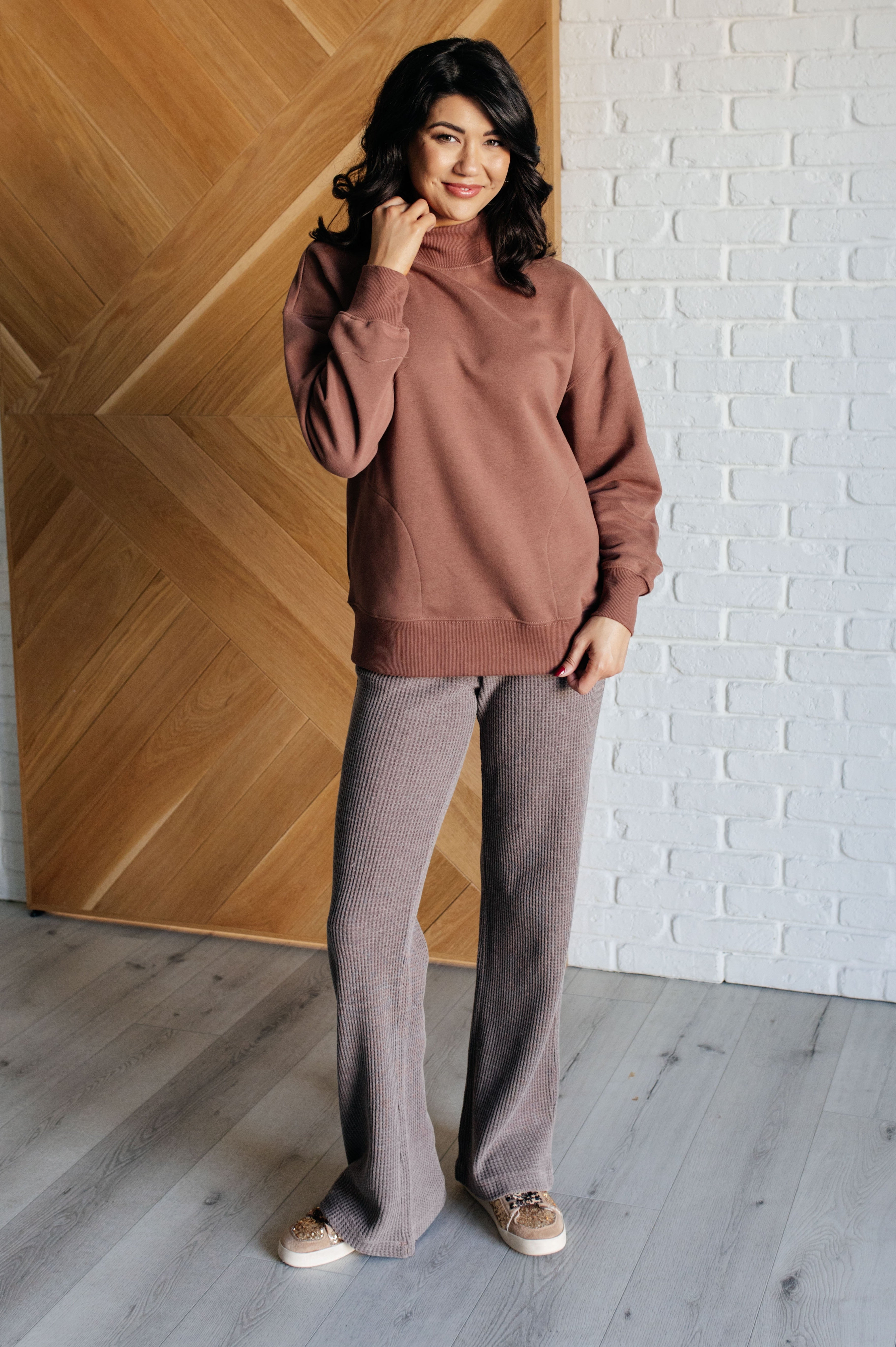 Set Process Mineral Wash Waffle Knit Pants in Brown-Athleisure-Stay Foxy Boutique, Florissant, Missouri