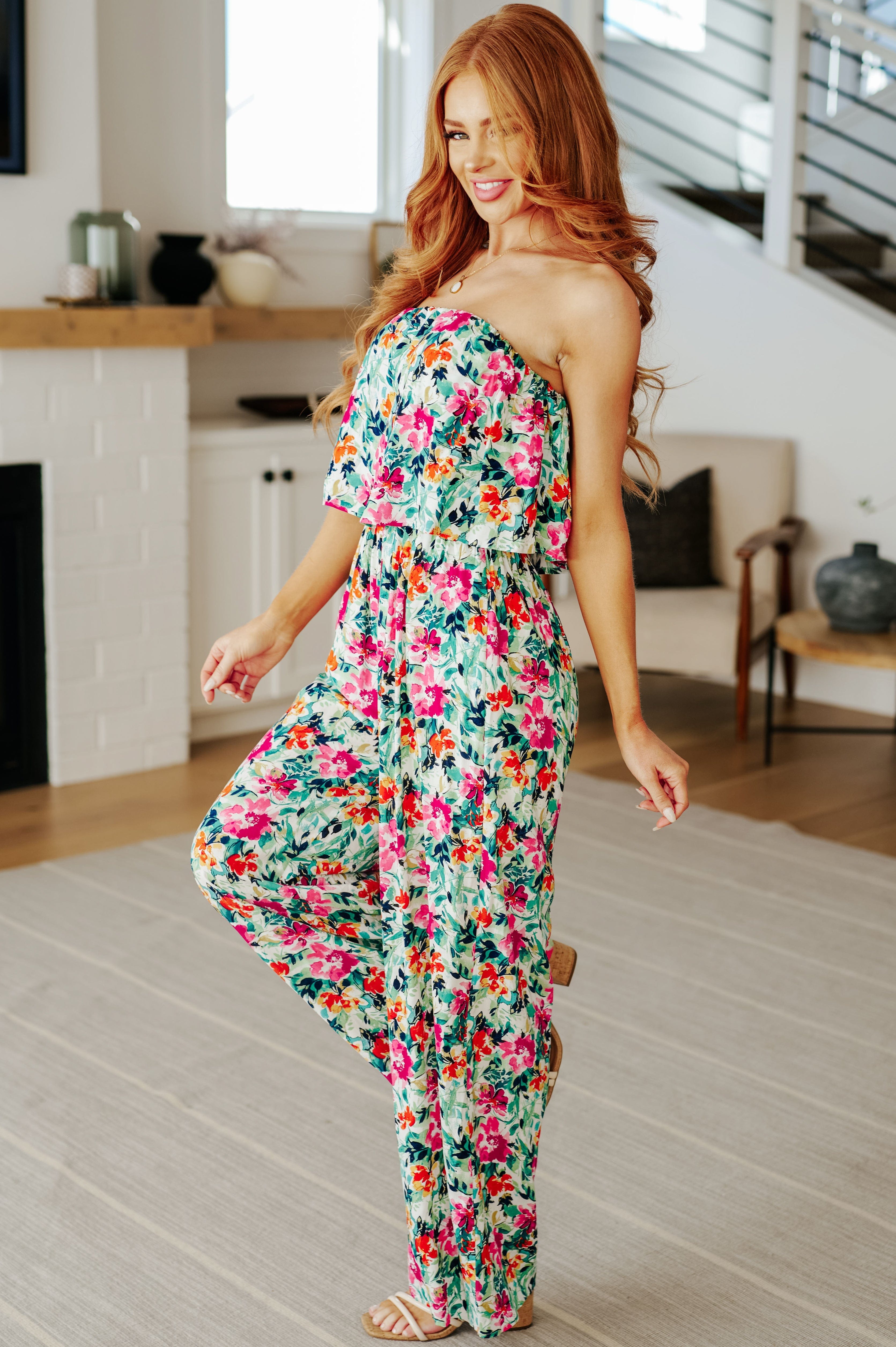 Life of the Party Floral Jumpsuit in Green-Jumpsuits & Rompers-Stay Foxy Boutique, Florissant, Missouri