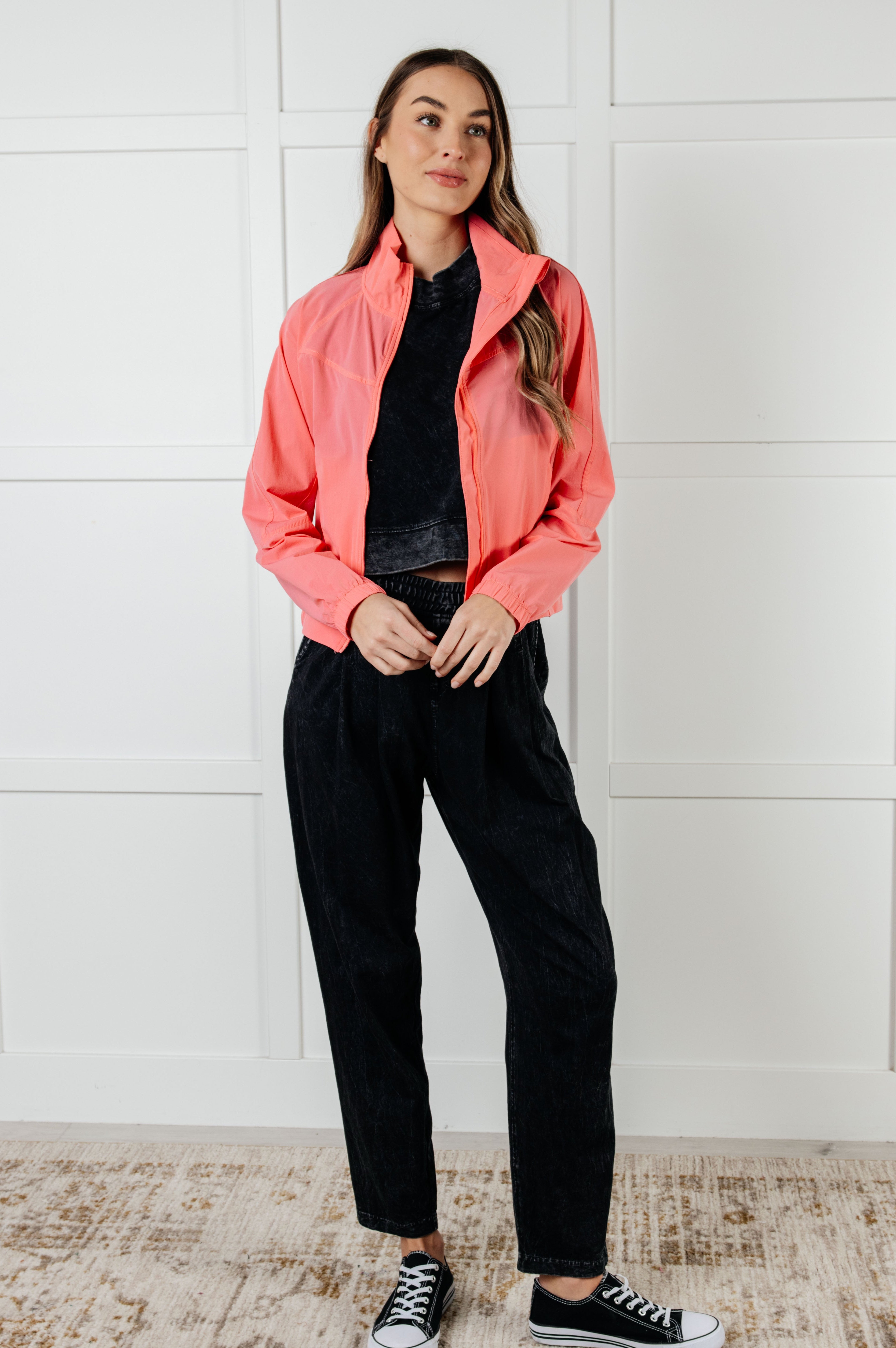 Fit Happens Nylon Tennis Jacket in Coral Rose-Layers-Stay Foxy Boutique, Florissant, Missouri