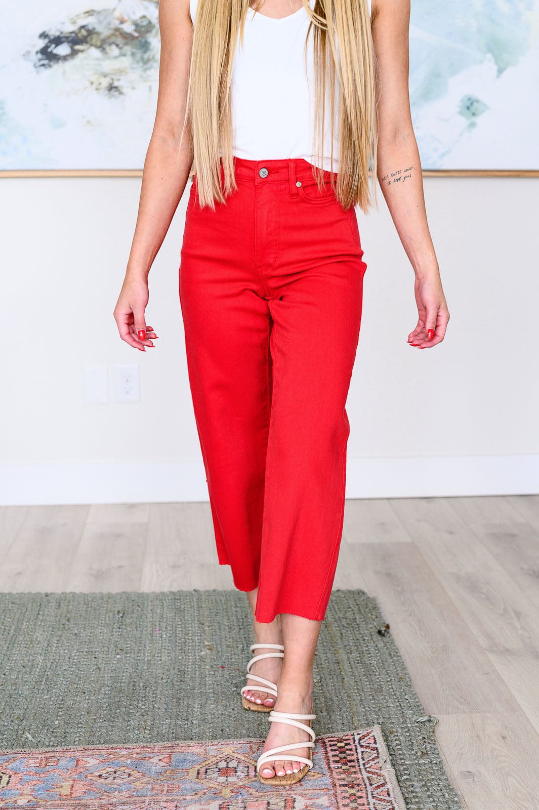 Lisa High Rise Control Top Wide Leg Crop Jeans in Red-Denim-Stay Foxy Boutique, Florissant, Missouri