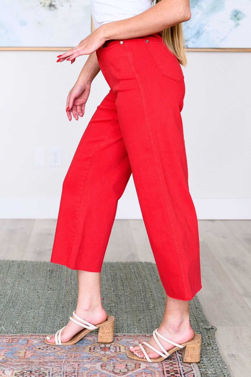 Lisa High Rise Control Top Wide Leg Crop Jeans in Red-Denim-Stay Foxy Boutique, Florissant, Missouri