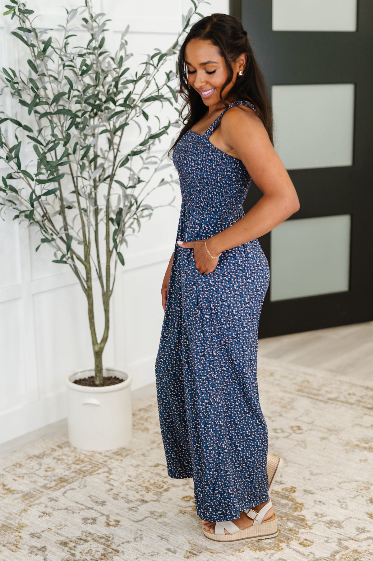 Live Your Best Life Floral Jumpsuit in Blue Floral-Womens-Stay Foxy Boutique, Florissant, Missouri