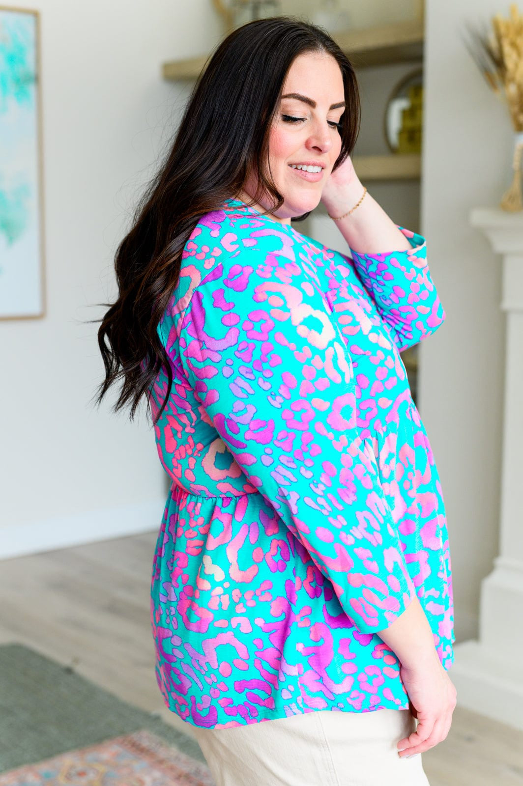 Lizzy Babydoll Top in Teal and Purple Leopard-Tops-Stay Foxy Boutique, Florissant, Missouri