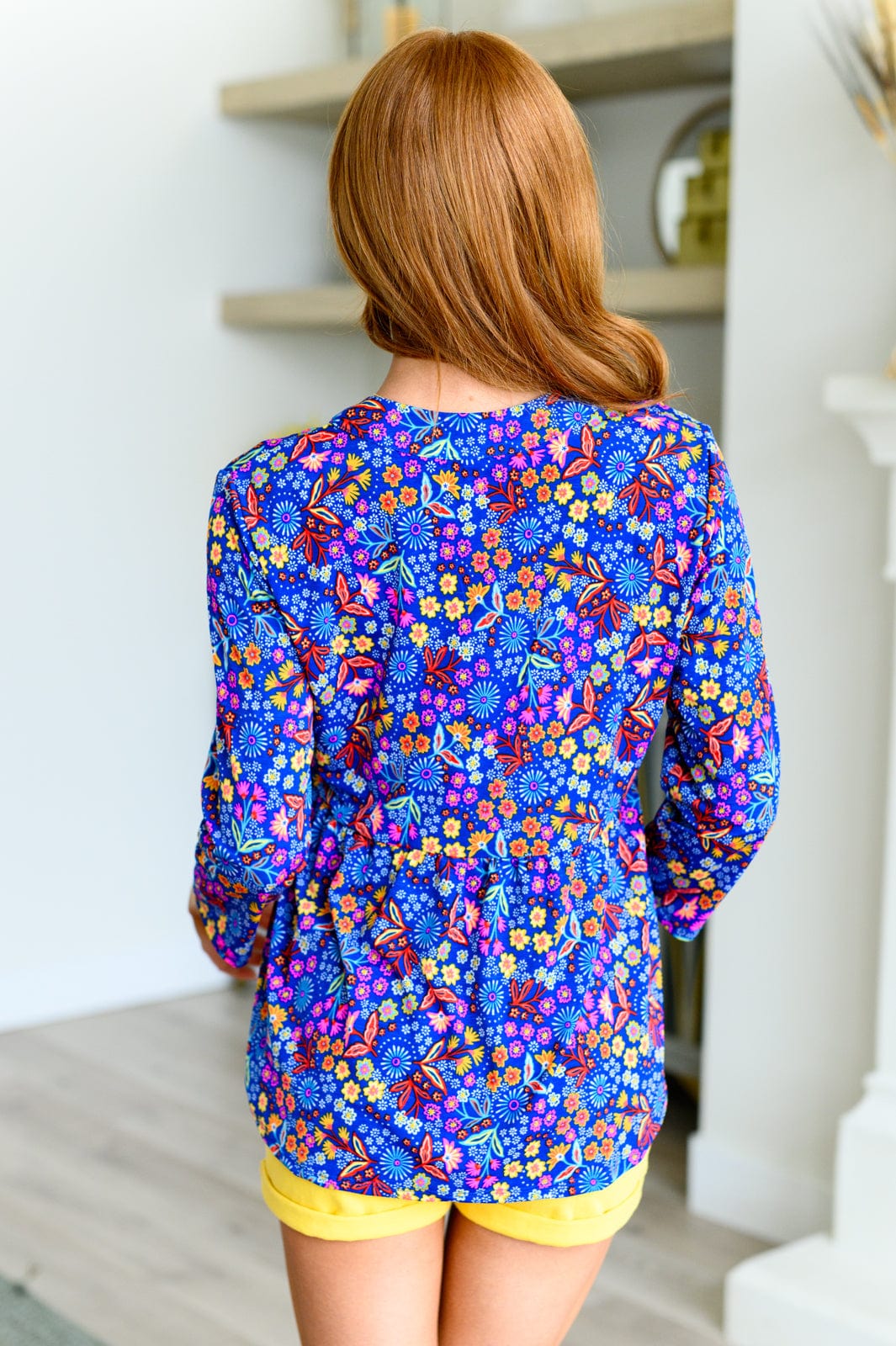 Lizzy Babydoll Top in Royal Retro Floral-Tops-Stay Foxy Boutique, Florissant, Missouri