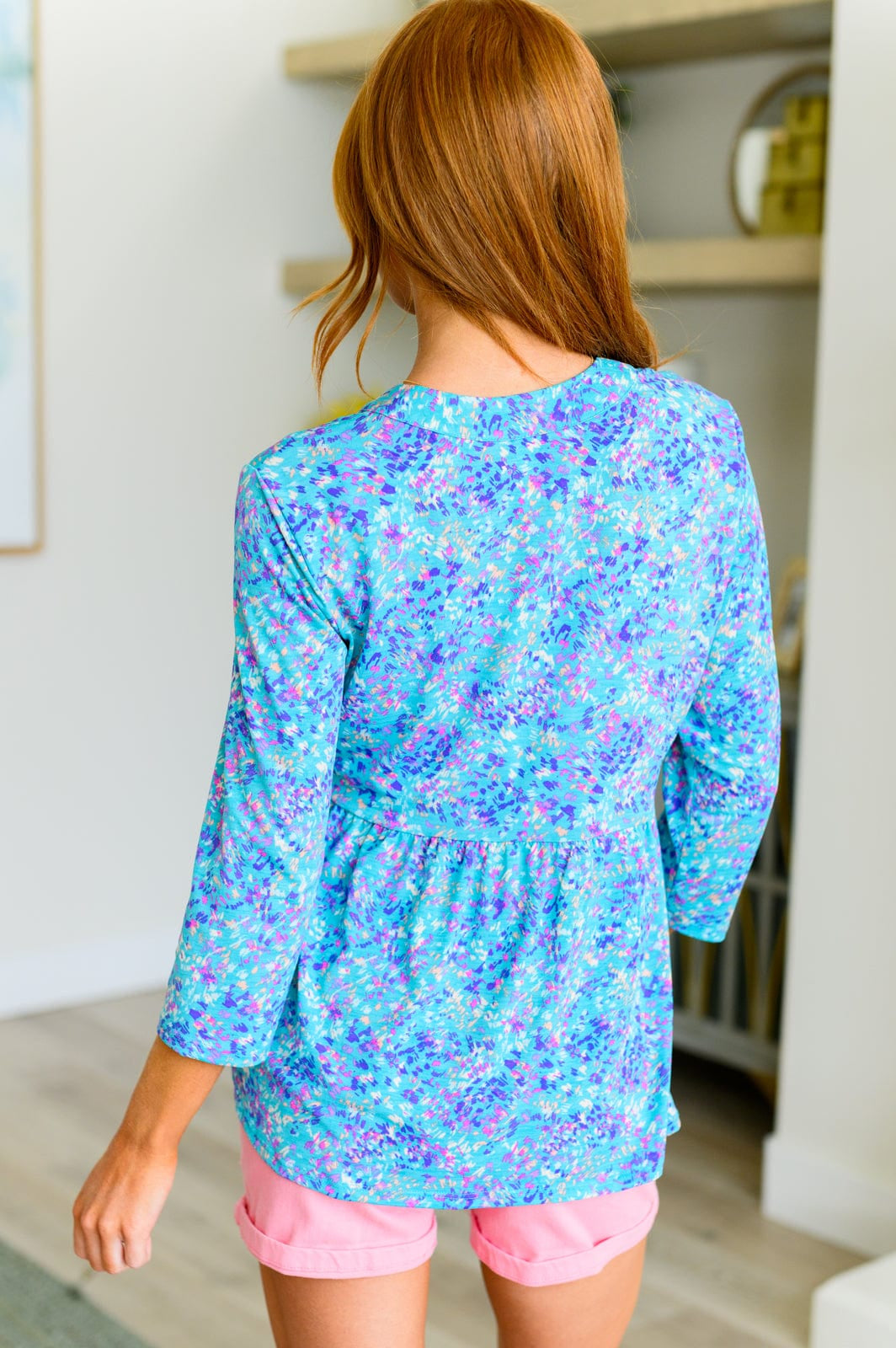 Lizzy Babydoll Top in Teal Brushstrokes-Tops-Stay Foxy Boutique, Florissant, Missouri