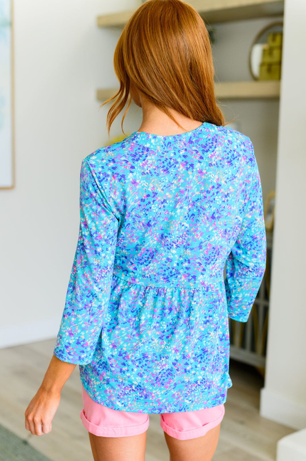 Lizzy Babydoll Top in Teal Brushstrokes-Tops-Stay Foxy Boutique, Florissant, Missouri