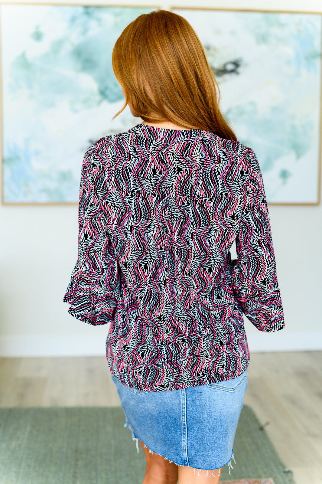 Lizzy Bell Sleeve Top in Black and Pink Rope-Tops-Stay Foxy Boutique, Florissant, Missouri