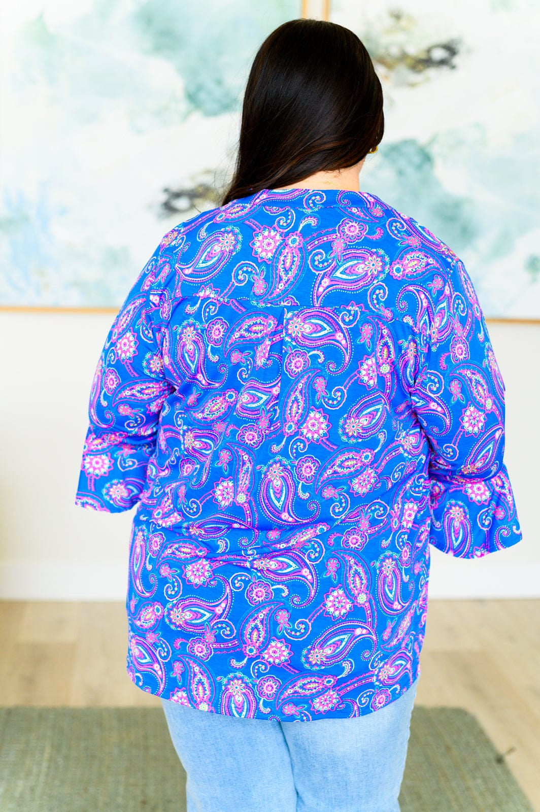 Lizzy Bell Sleeve Top in Royal Paisley-Tops-Stay Foxy Boutique, Florissant, Missouri