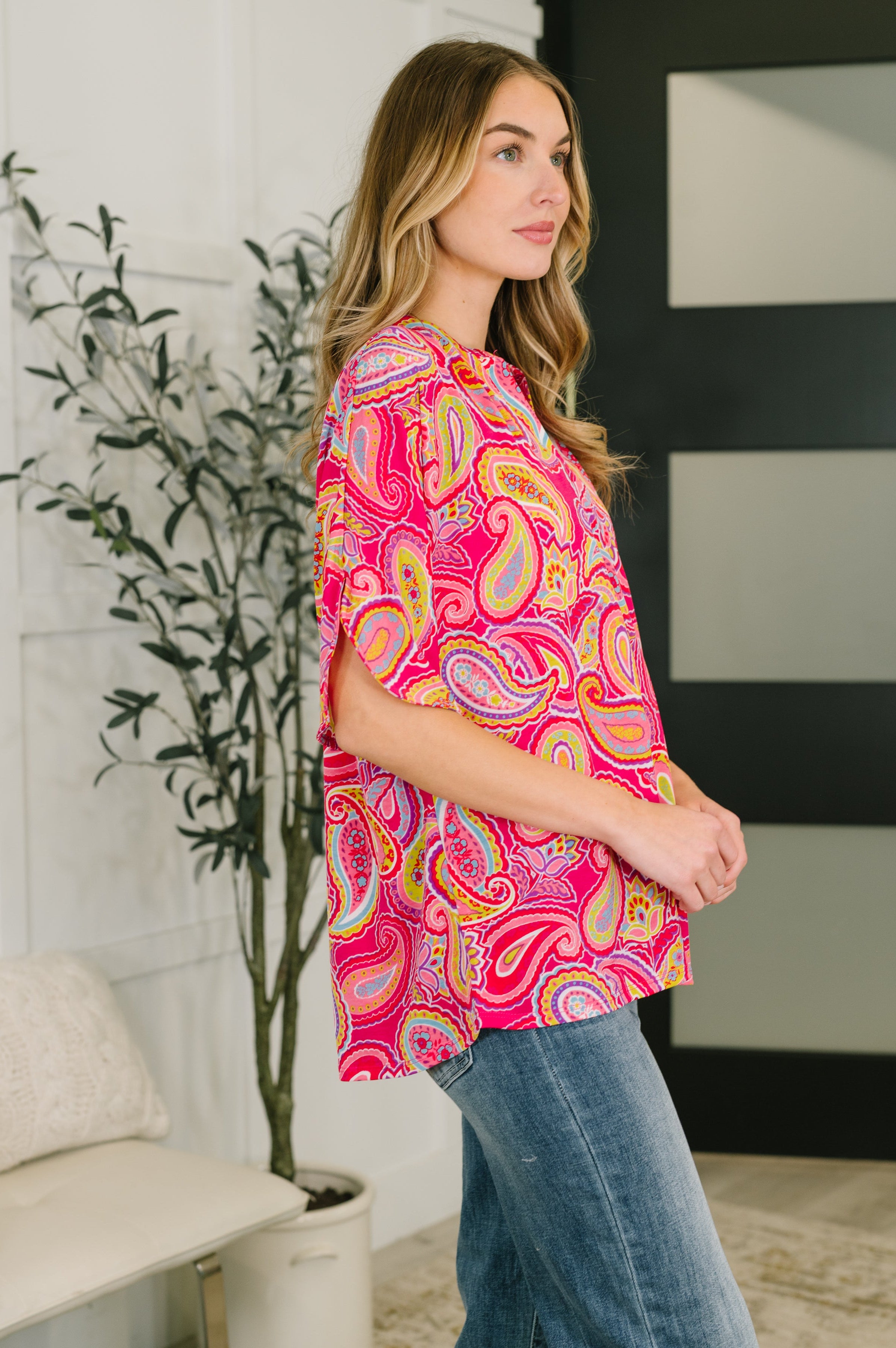 Lizzy Breeze Top in Hot Pink Paisley-Womens-Stay Foxy Boutique, Florissant, Missouri