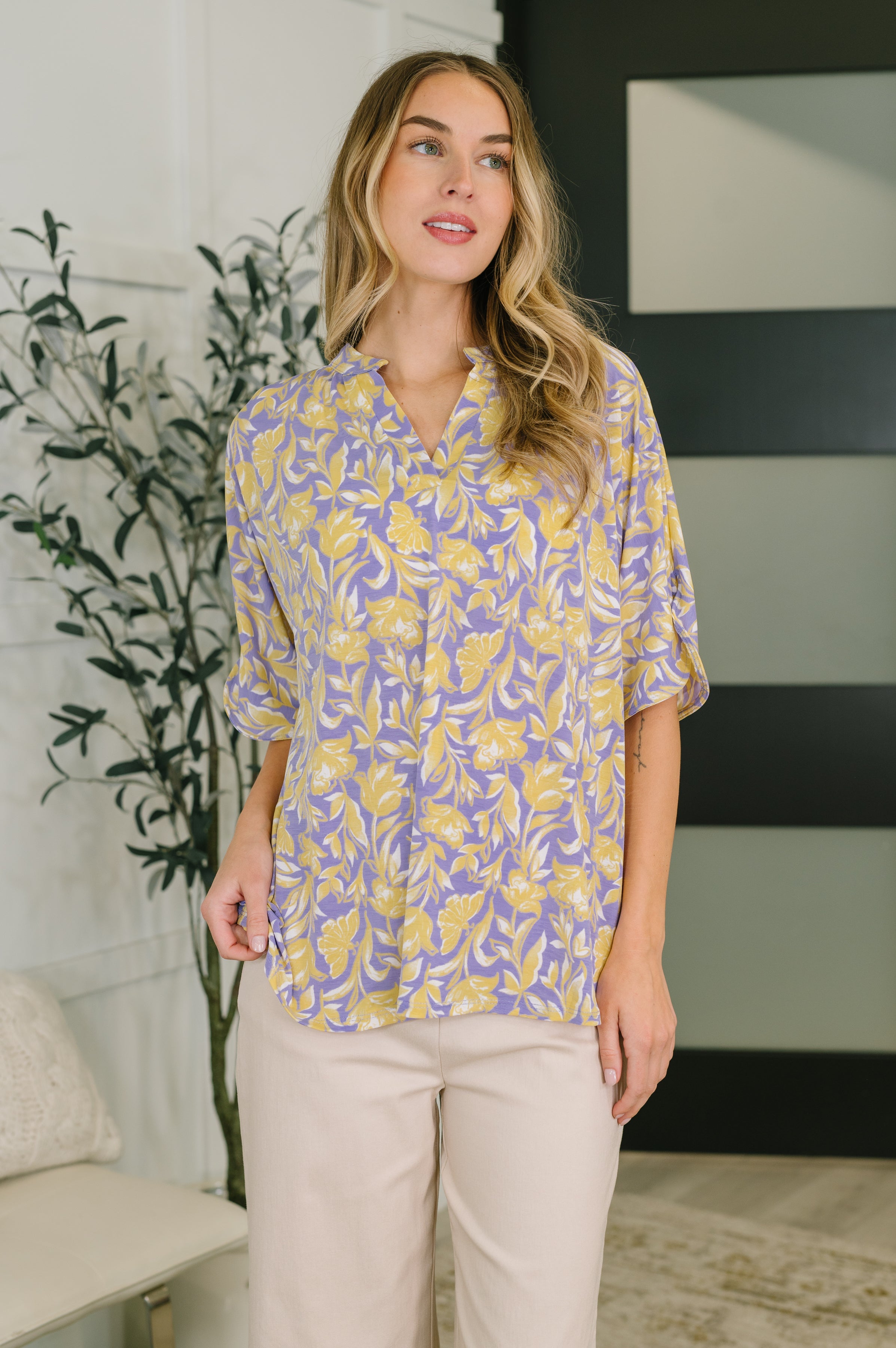 Lizzy Breeze Top in Purple and Yellow Floral-Womens-Stay Foxy Boutique, Florissant, Missouri