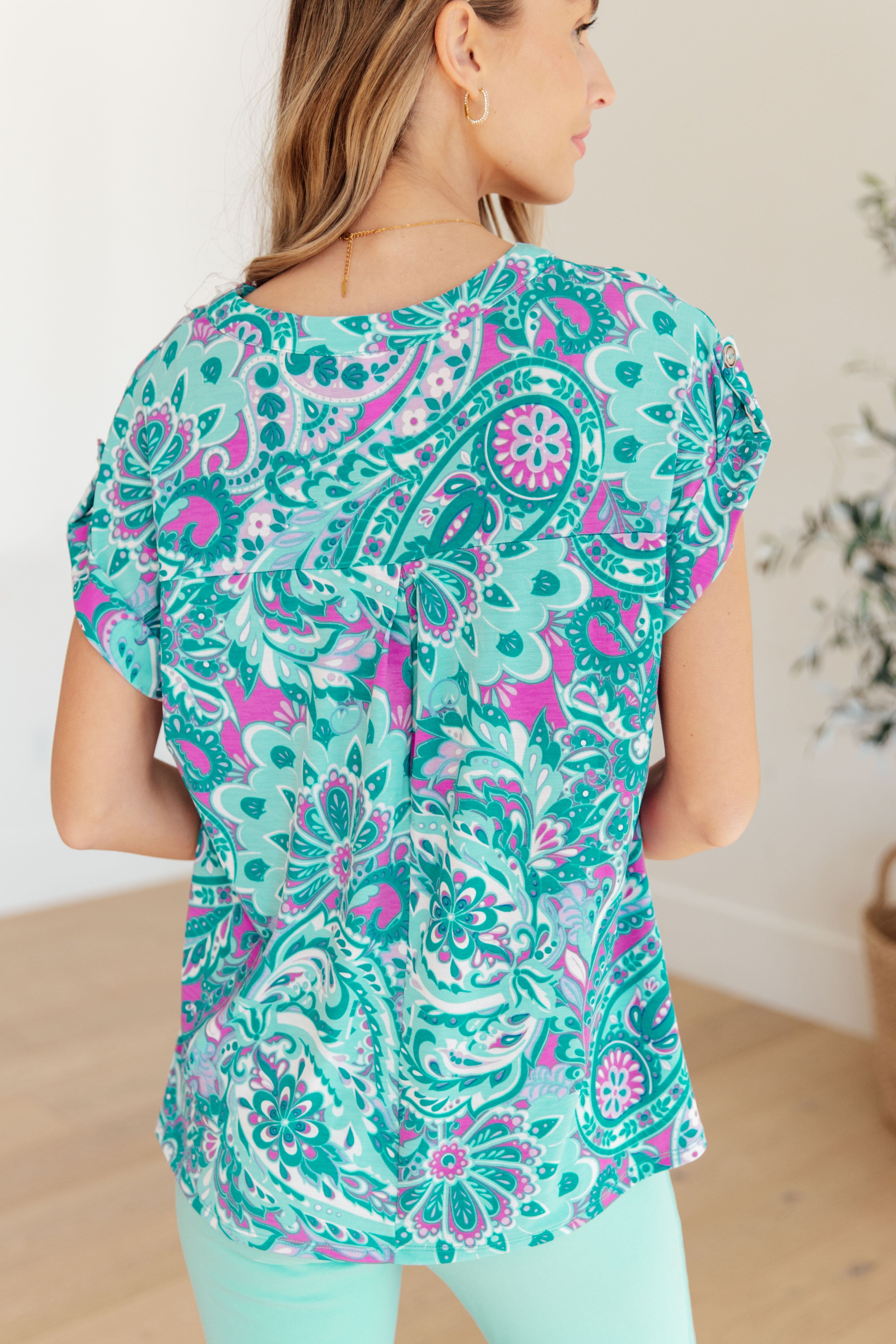 Lizzy Cap Sleeve Top in Magenta and Teal Paisley-Womens-Stay Foxy Boutique, Florissant, Missouri