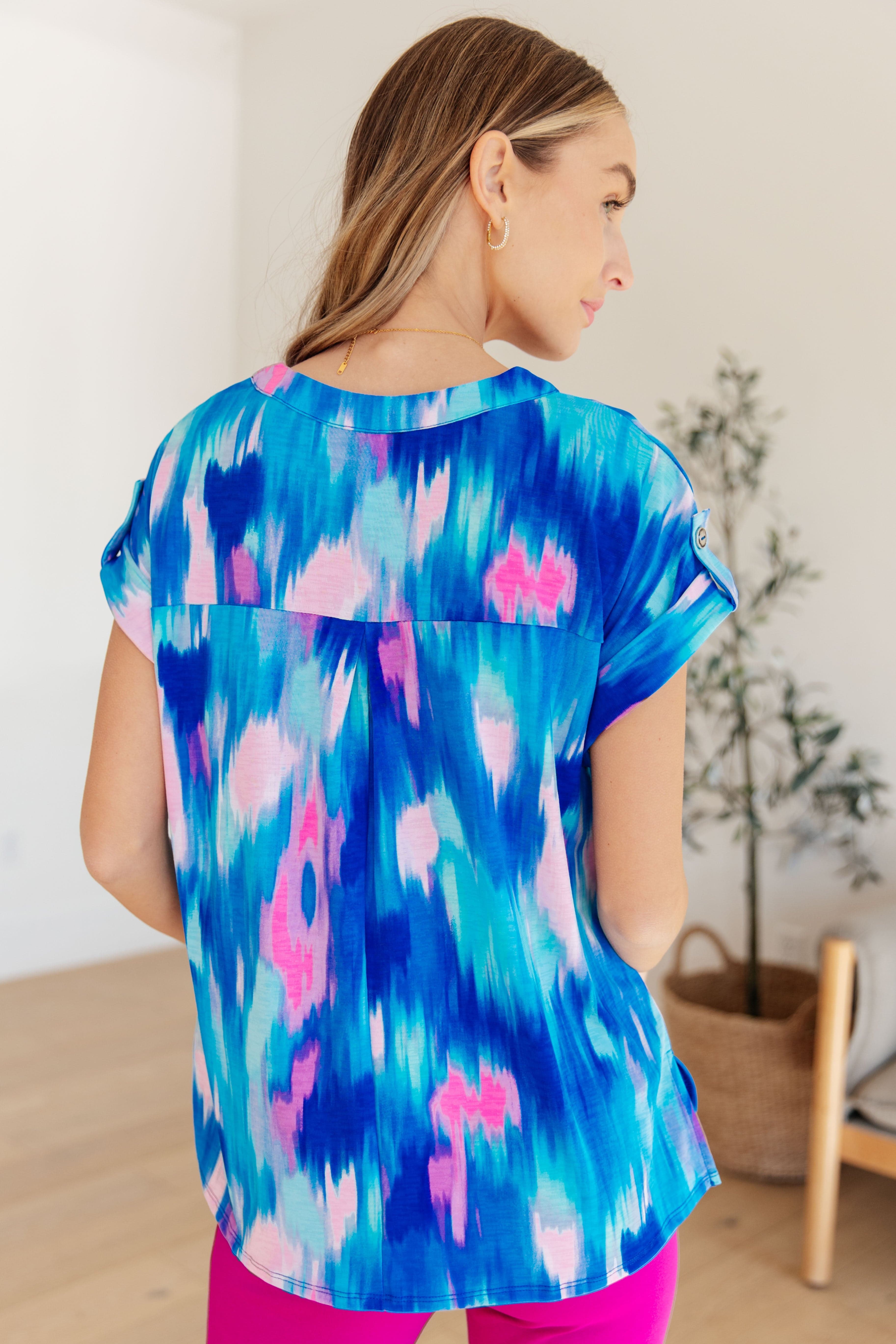Lizzy Cap Sleeve Top in Royal Brush Strokes-Womens-Stay Foxy Boutique, Florissant, Missouri